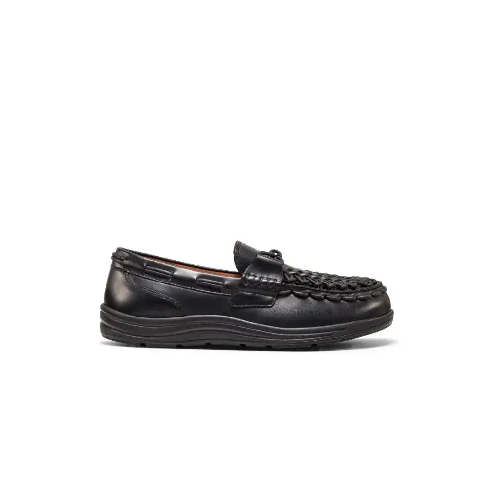 Keen Uneek Loafer Nocturnal Black side view, showcasing premium leather design and unique two-cord style.