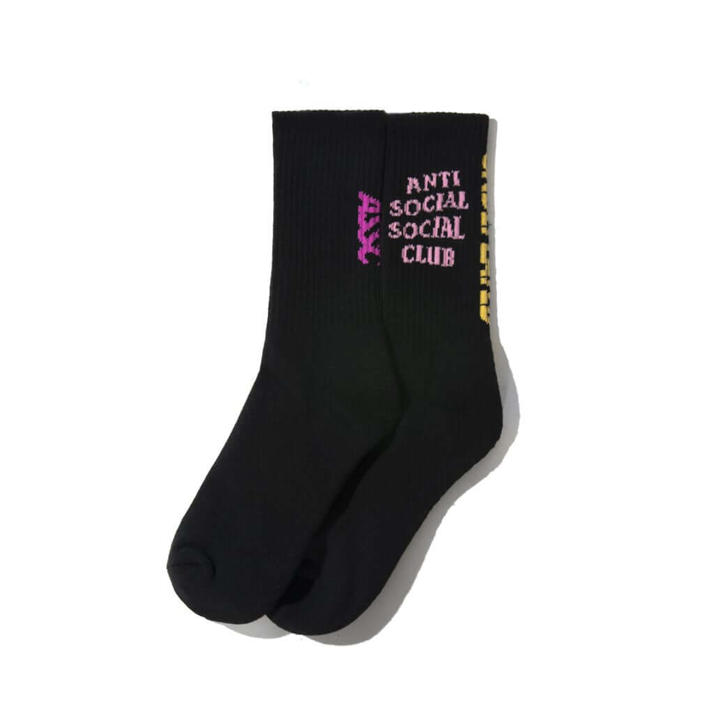 Anti Social Social Club x Undefeated Socks in black with colorful branding on the side.