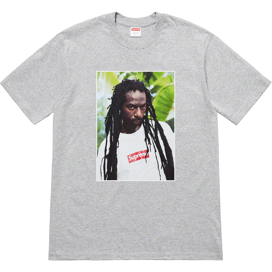 Supreme Buju Banton Tee featuring an iconic image of Buju Banton on a gray t-shirt.