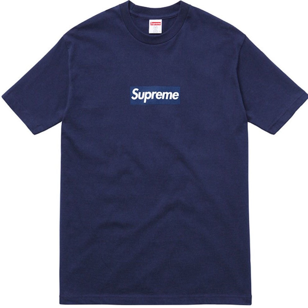 Supreme Yankee Box Logo Tee in navy blue color with classic box logo design on the front.