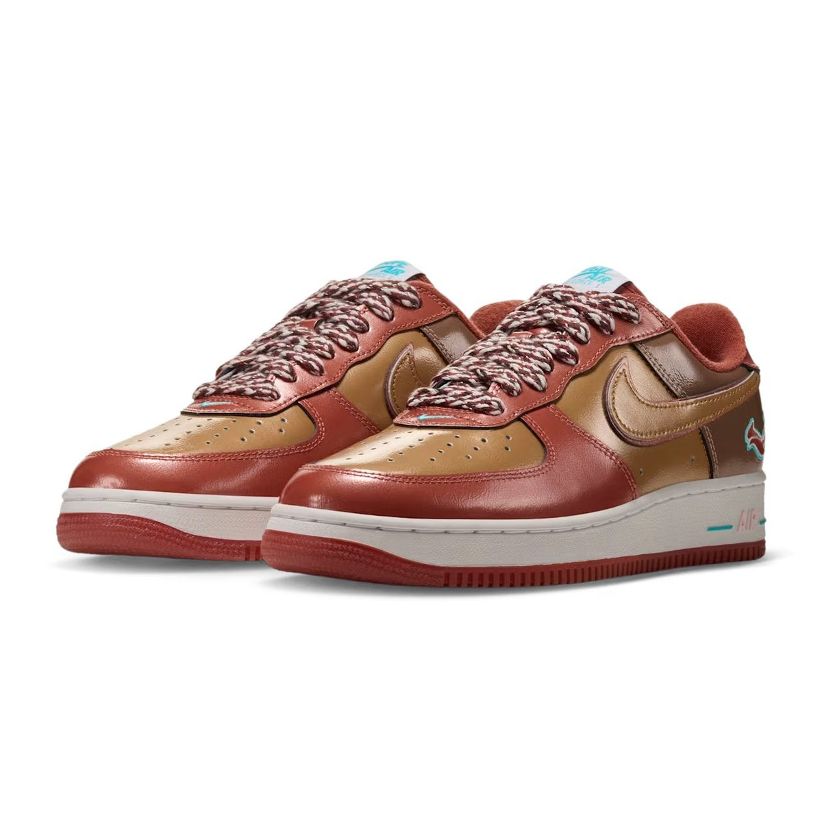 01 x Nigo x J-HOPE Nike Air Force 1 IO8766-800 in red and gold colorway, featuring unique design elements.