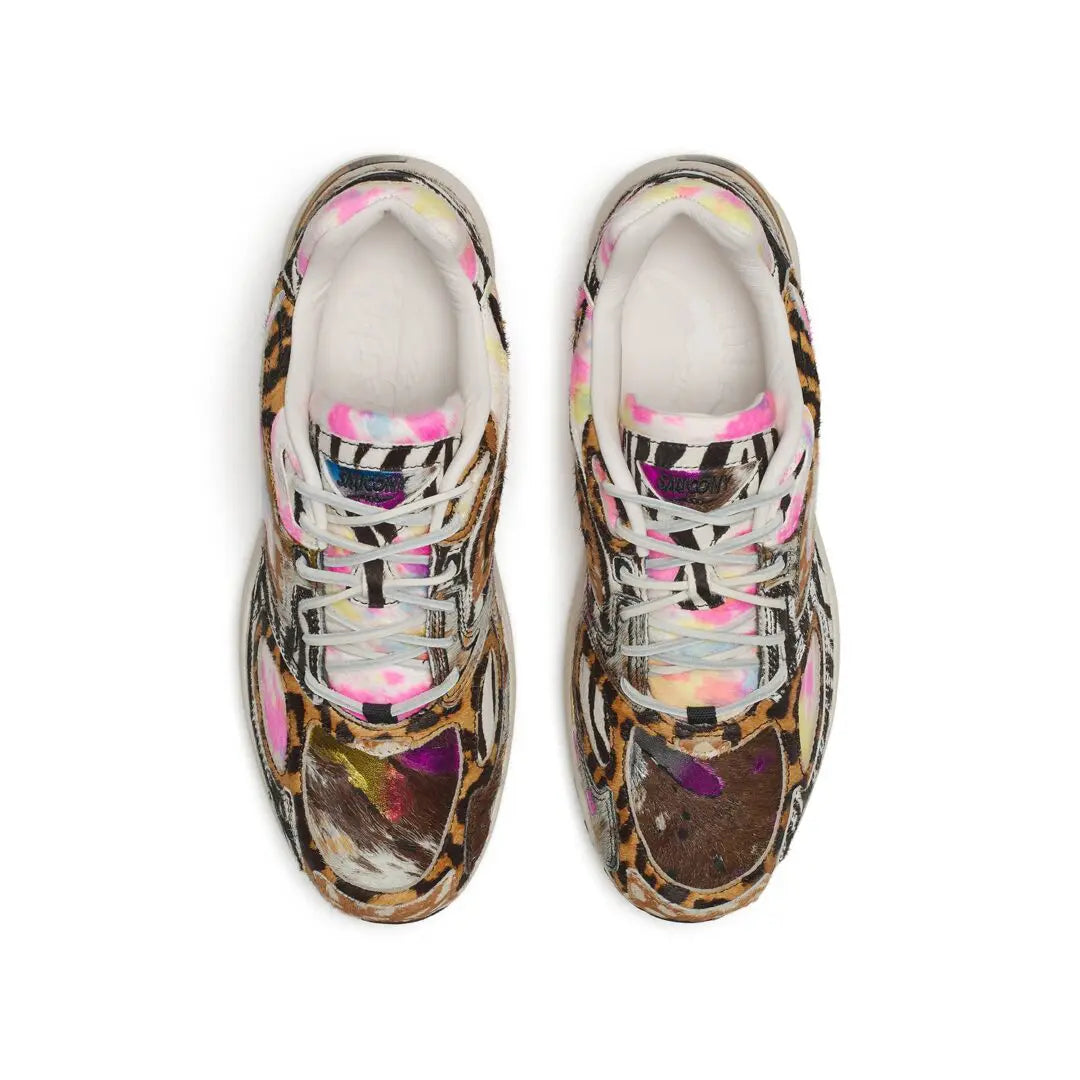 Top view of Saucony x Westside Gunn Grid Jazz 9 Awesome God sneakers featuring colorful patterns and unique design.