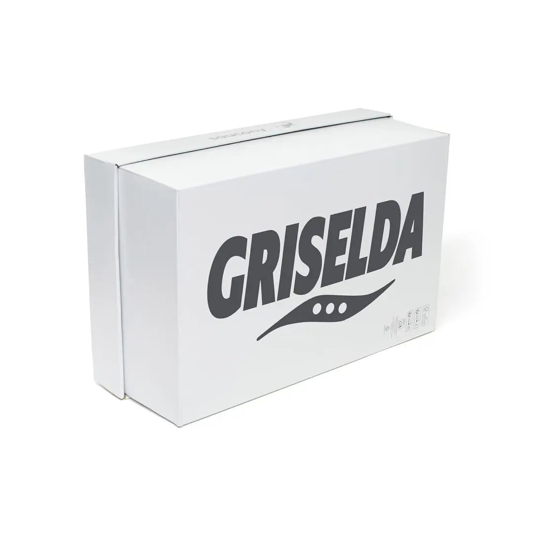 Saucony x Westside Gunn branded box featuring 'GRISELDA' logo design.