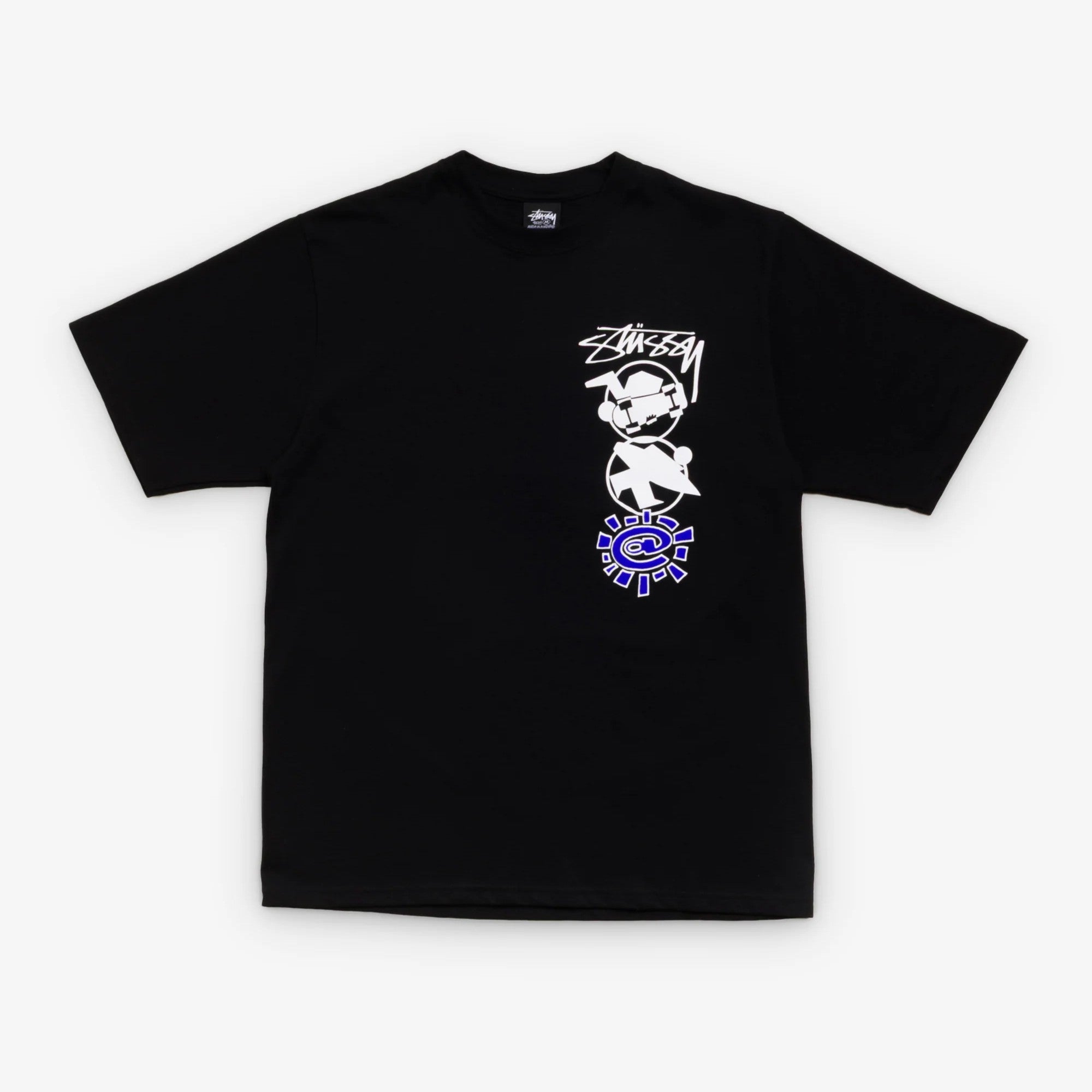 Stussy x Always Do What You Should Do Stack Tee featuring bold graphic design on black fabric.