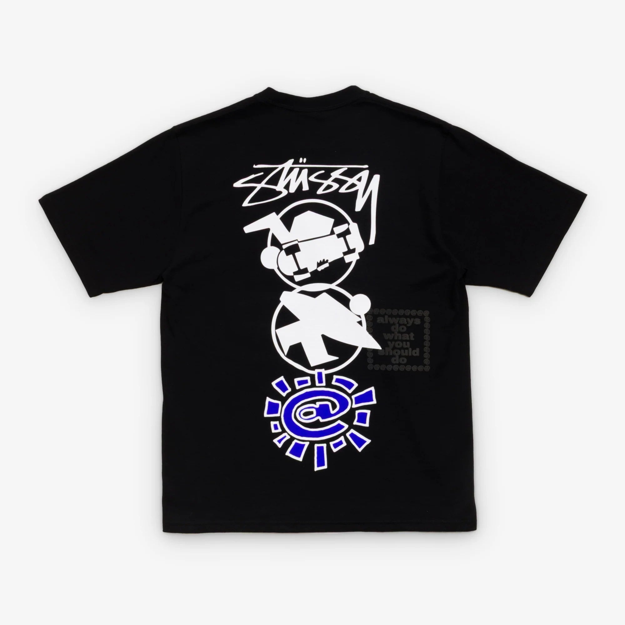 Stussy x Always Do What You Should Do Stack Tee black back design featuring unique graphics and logo.