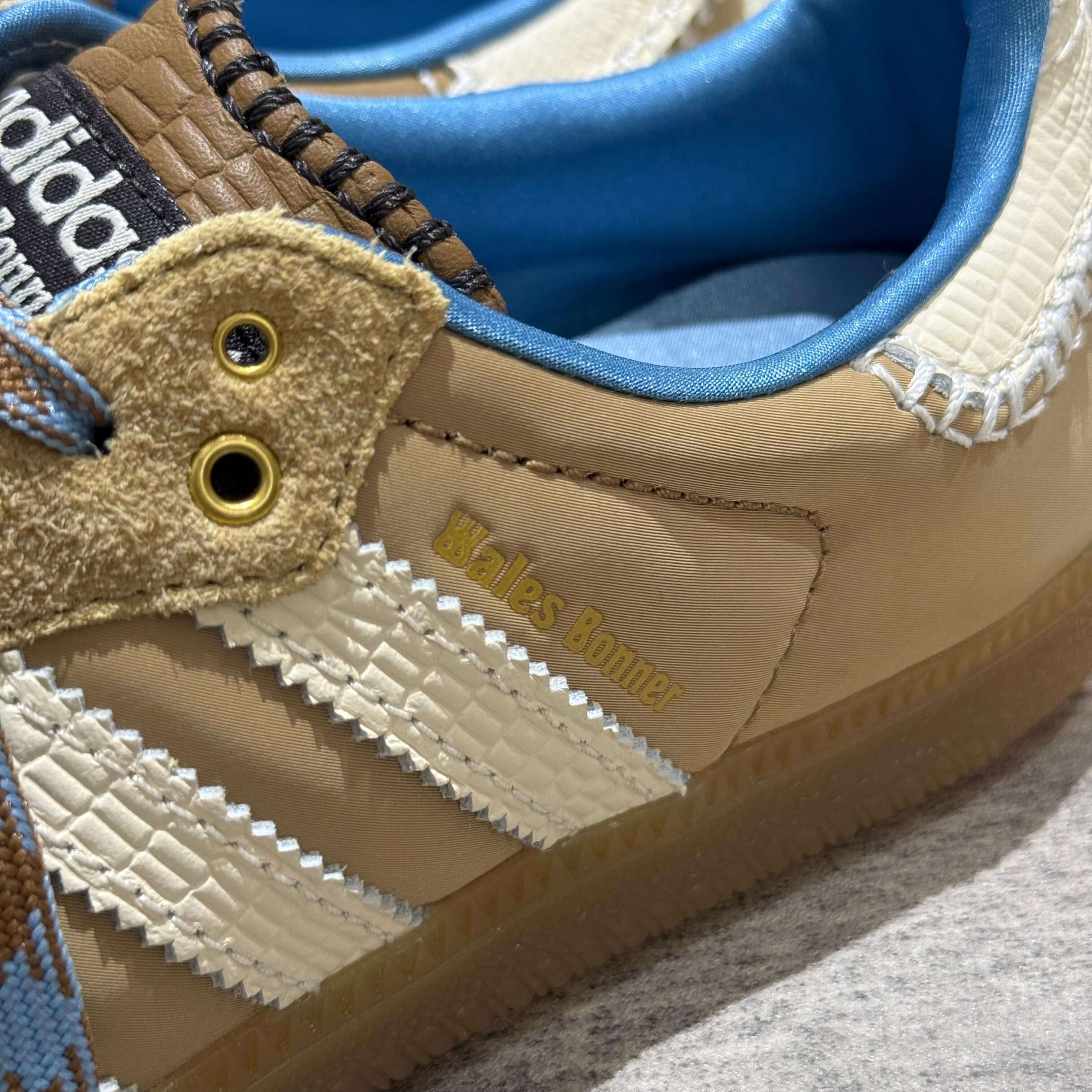 Wales Bonner x Adidas Originals Samba Nylon - Desert White close-up showing signature details and colorway.