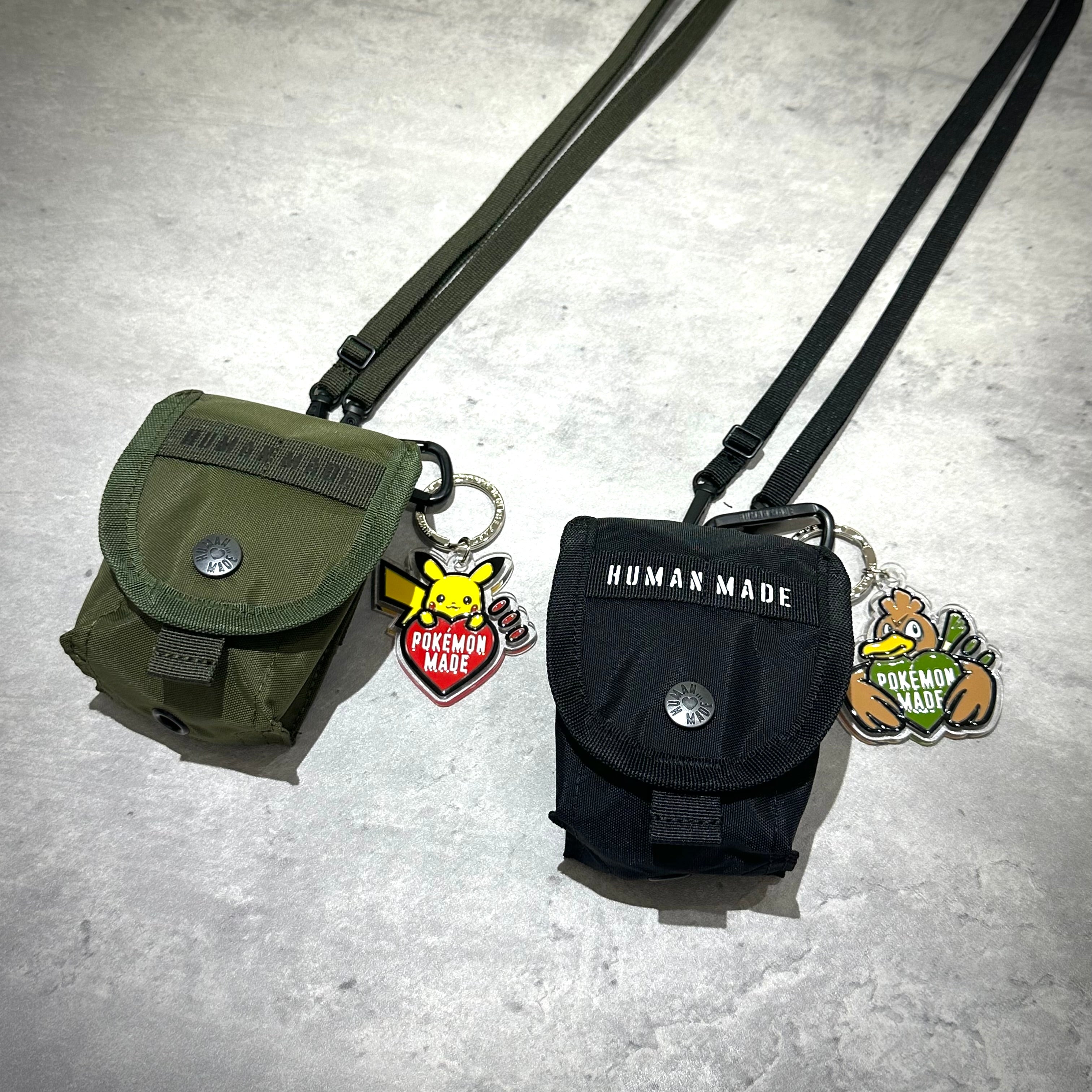 Human Made Military Multi Pouch Mini in green and black with Pokémon keychains
