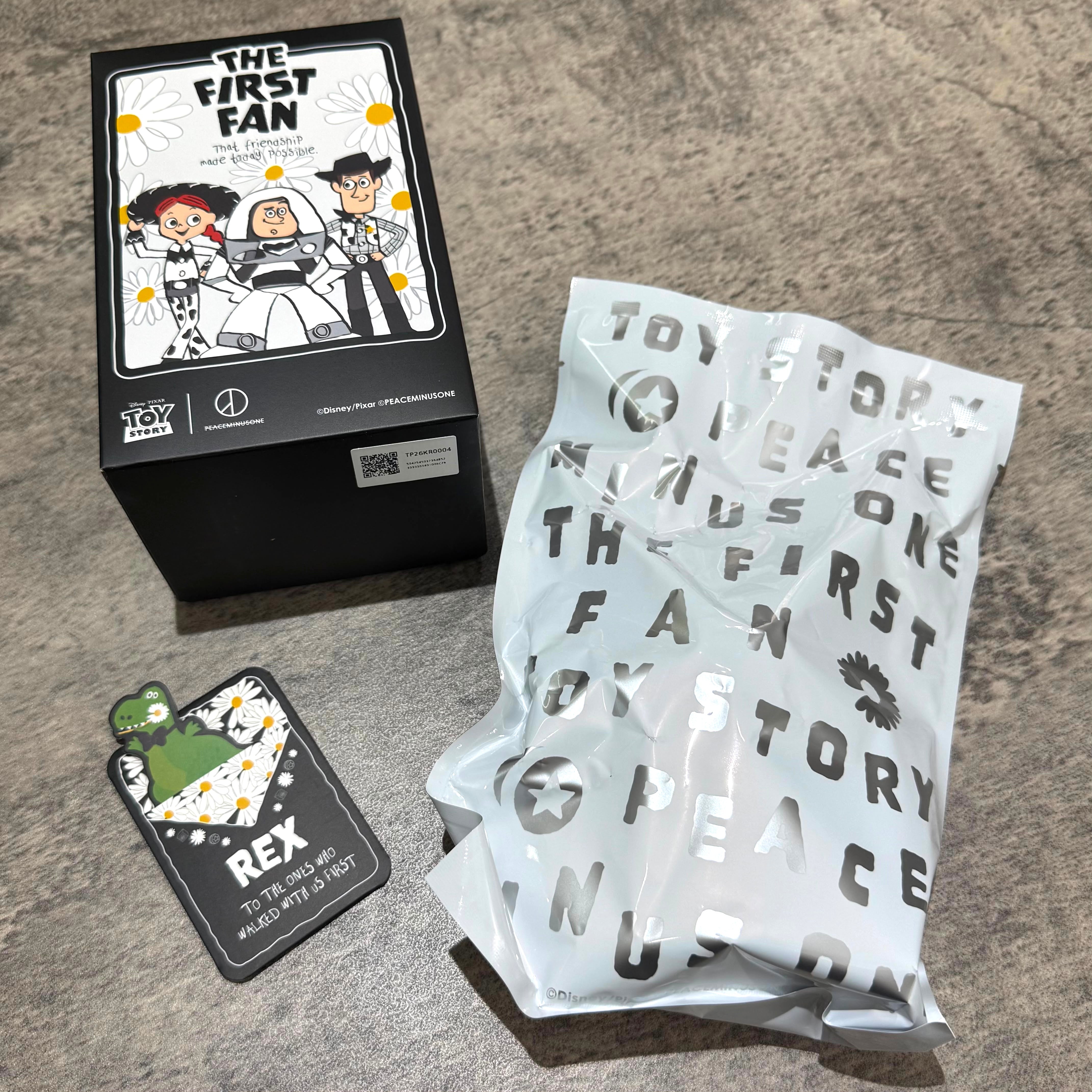 PEACEMINUSONE x Toy Story The First Fan - Blind Box Plush Key Ring (Opened) with packaging and tags on display