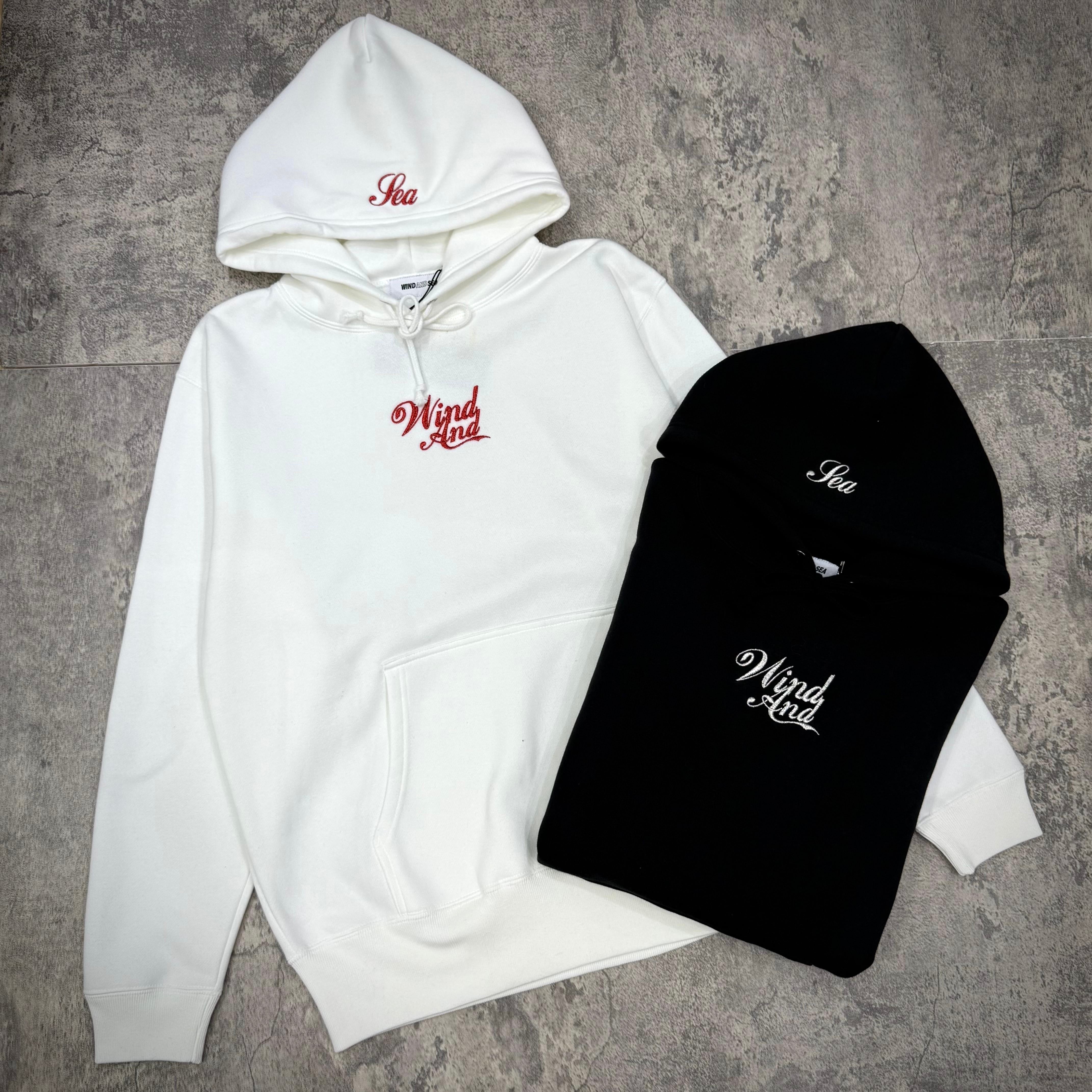 Wind And Sea Glitter Hoodie - Black / White; featuring a black and a white hoodie side by side.