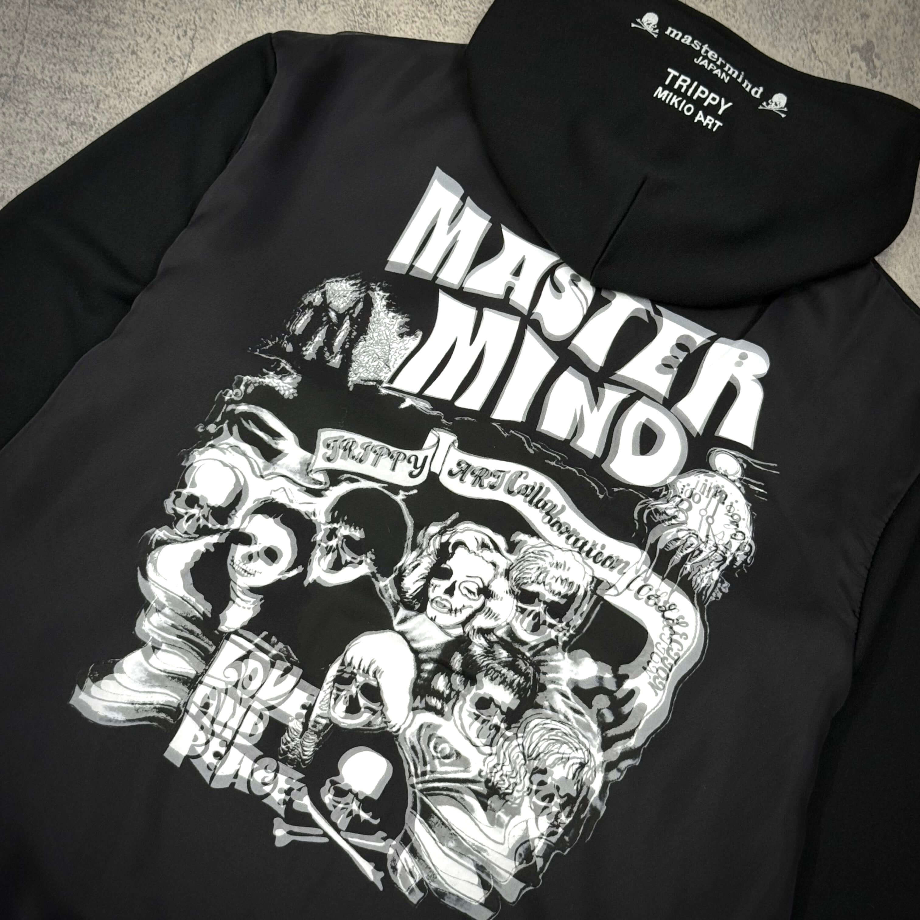 Mastermind Japan x Trippy Art Rock Star Zip Up featuring bold graphic design and unique artwork.