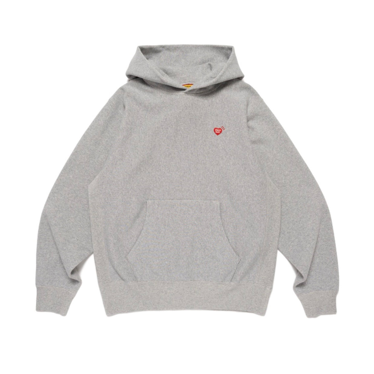 Human Made Shinsaibashi Exclusive Tiger Heavyweight Hoodie in grey, featuring a heart logo and front pocket.