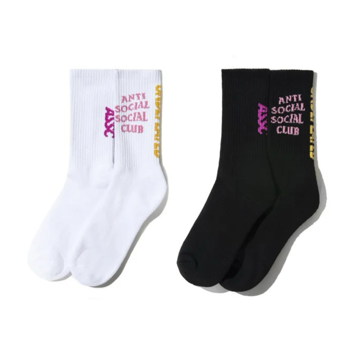 Anti Social Social Club x Undefeated Socks in white and black, showcasing iconic branding and modern streetwear style.
