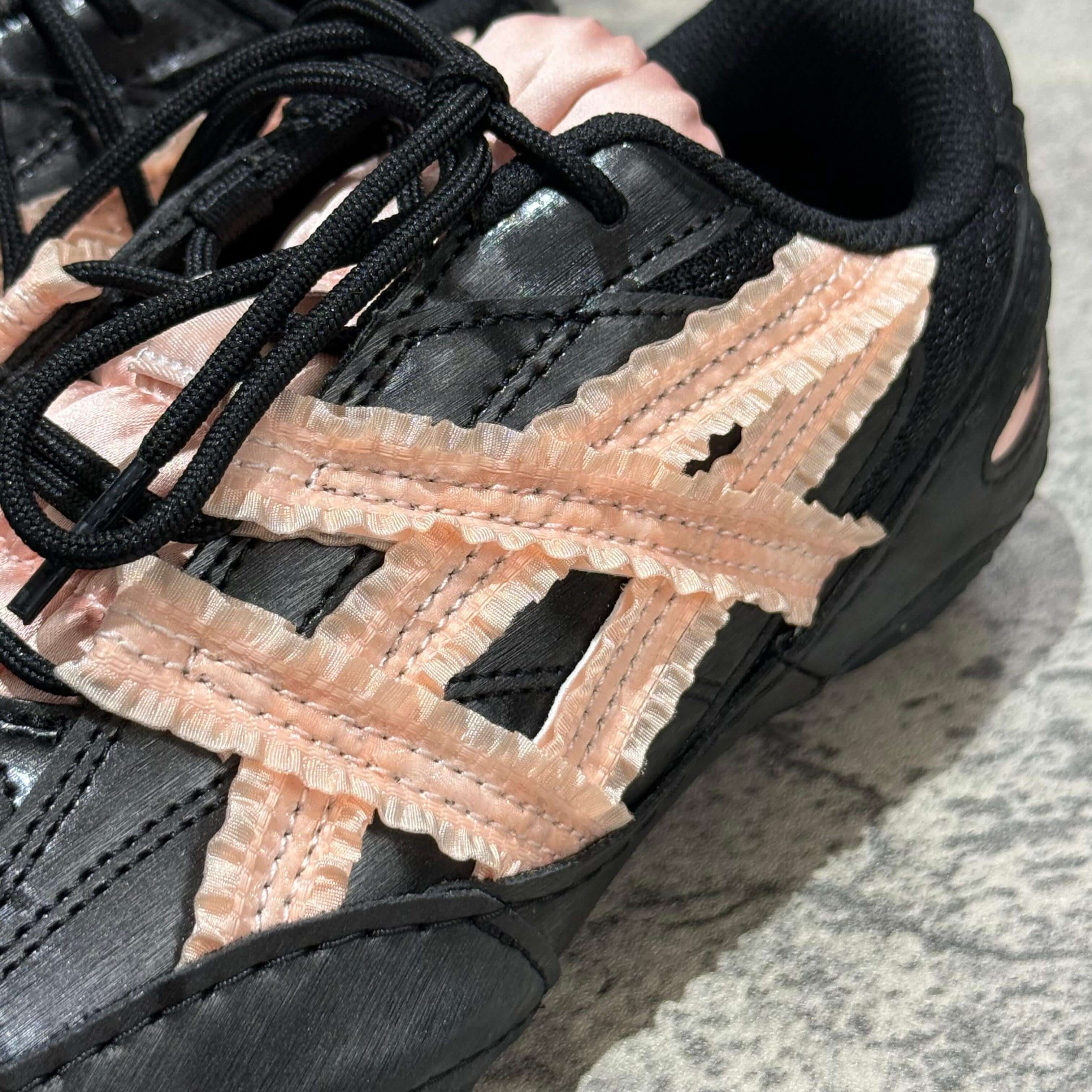 Asics x Empty Behavior Hypersync in Black Breeze with unique lace details and design.