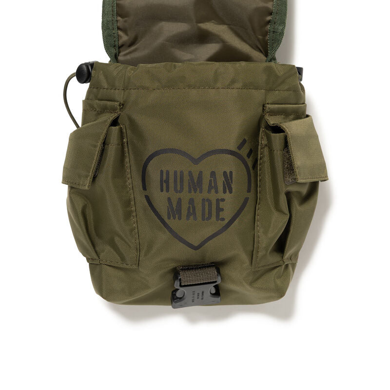 Human Made Military Multi Pouch with heart logo in olive green color.