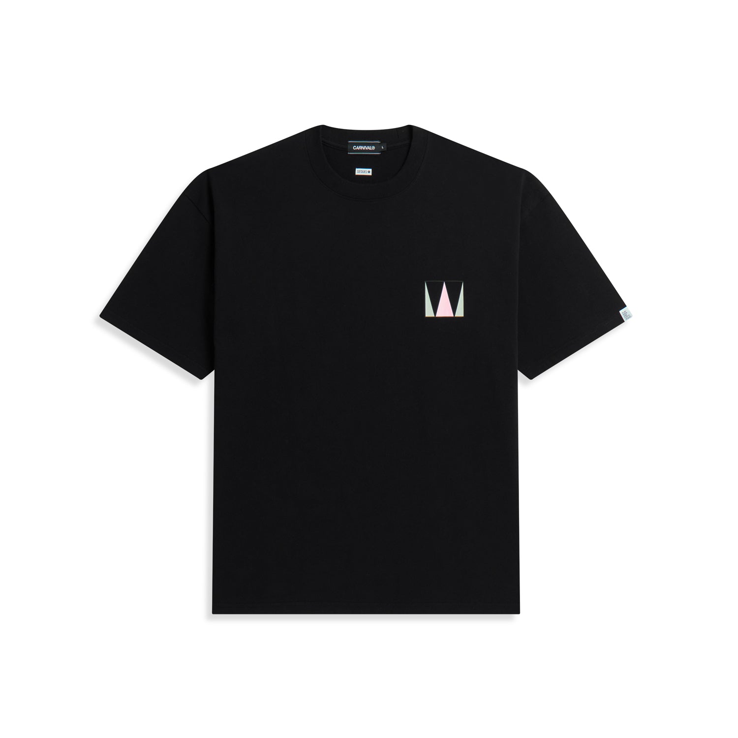 Carnival x Weekend Sequel x Fragment OVS Tee in black with graphic design on chest.