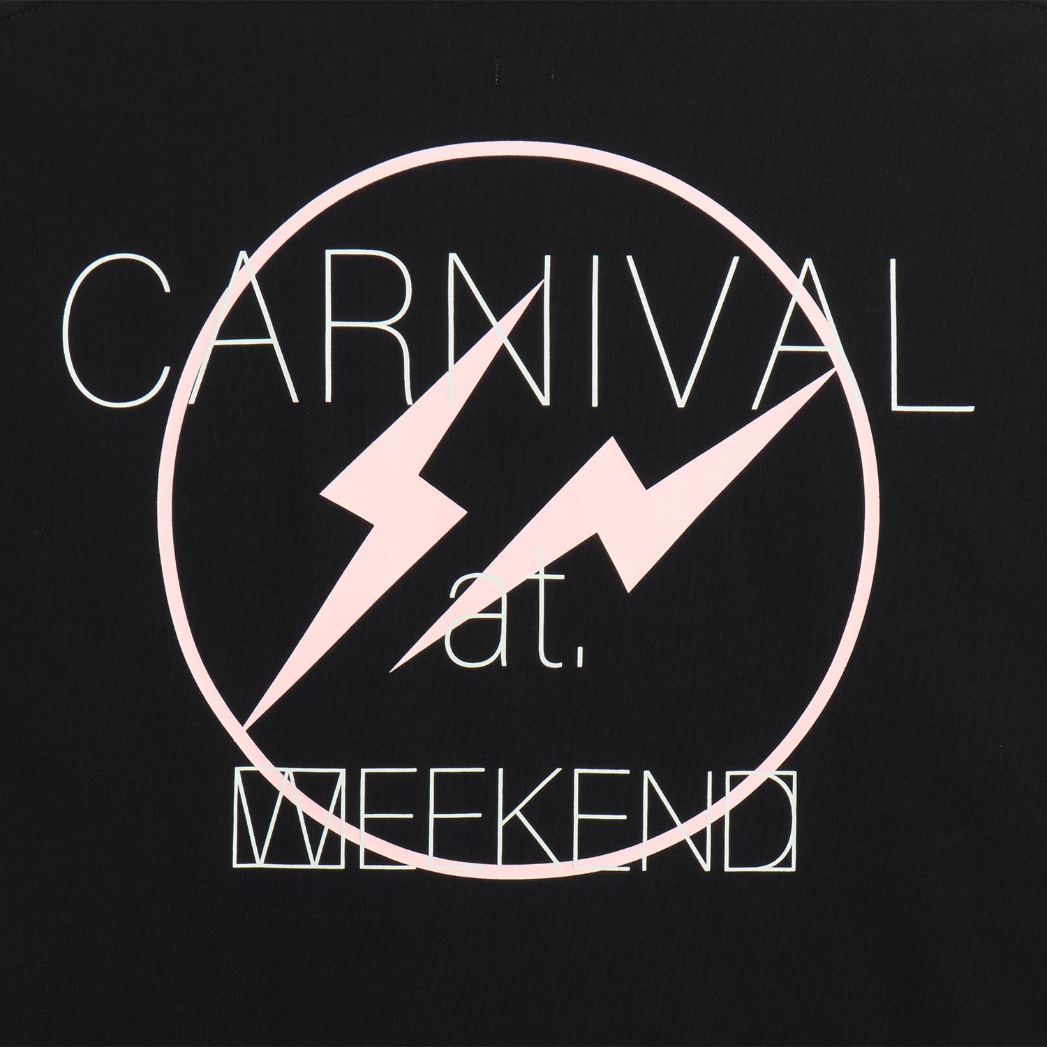 Carnival x Weekend Sequel x Fragment OVS Tee featuring bold graphic design with lightning symbols.