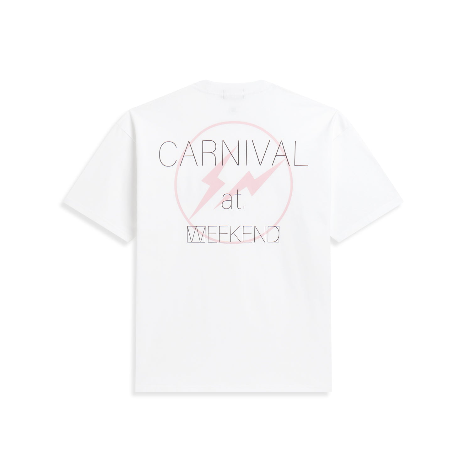 Carnival x Weekend Sequel x Fragment OVS Tee featuring bold text on a white t-shirt.