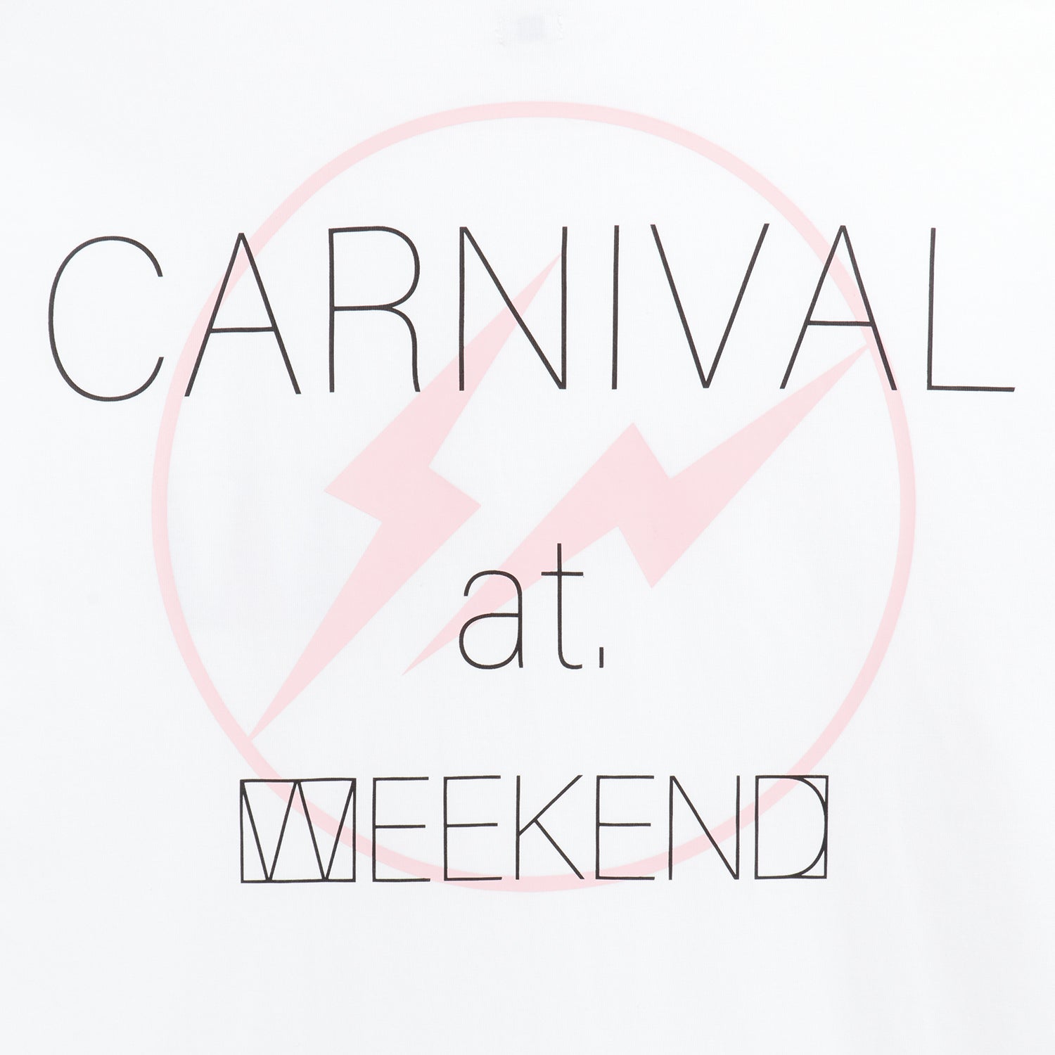 Carnival x Weekend Sequel x Fragment OVS Tee design featuring bold letters and lightning graphics.