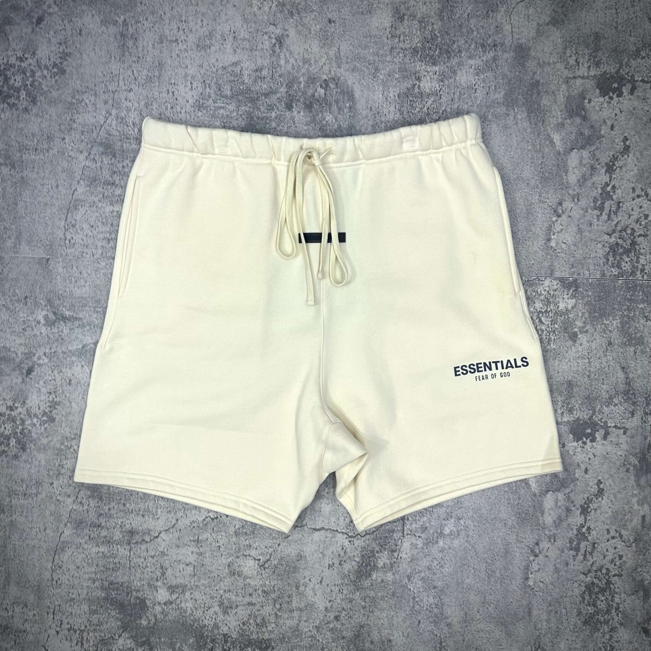 FOG Essentials Sweat Shorts SS21 - Cream, comfortable shorts with drawstring, perfect for casual wear.
