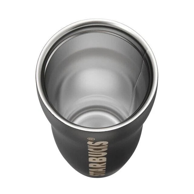 FRGMT MYST x STARBUCKS Curved Stainless Bottle, top view, showcasing sleek design and branding.