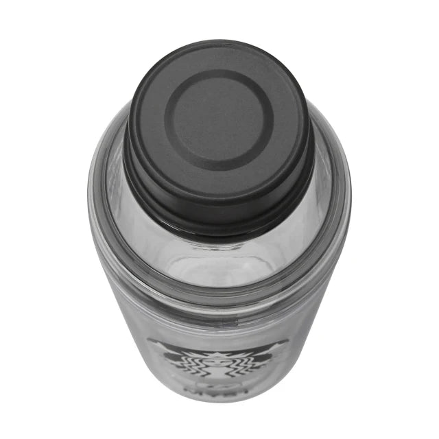 FRGMT MYST x STARBUCKS Double Wall Sunny Bottle top view with black cap.