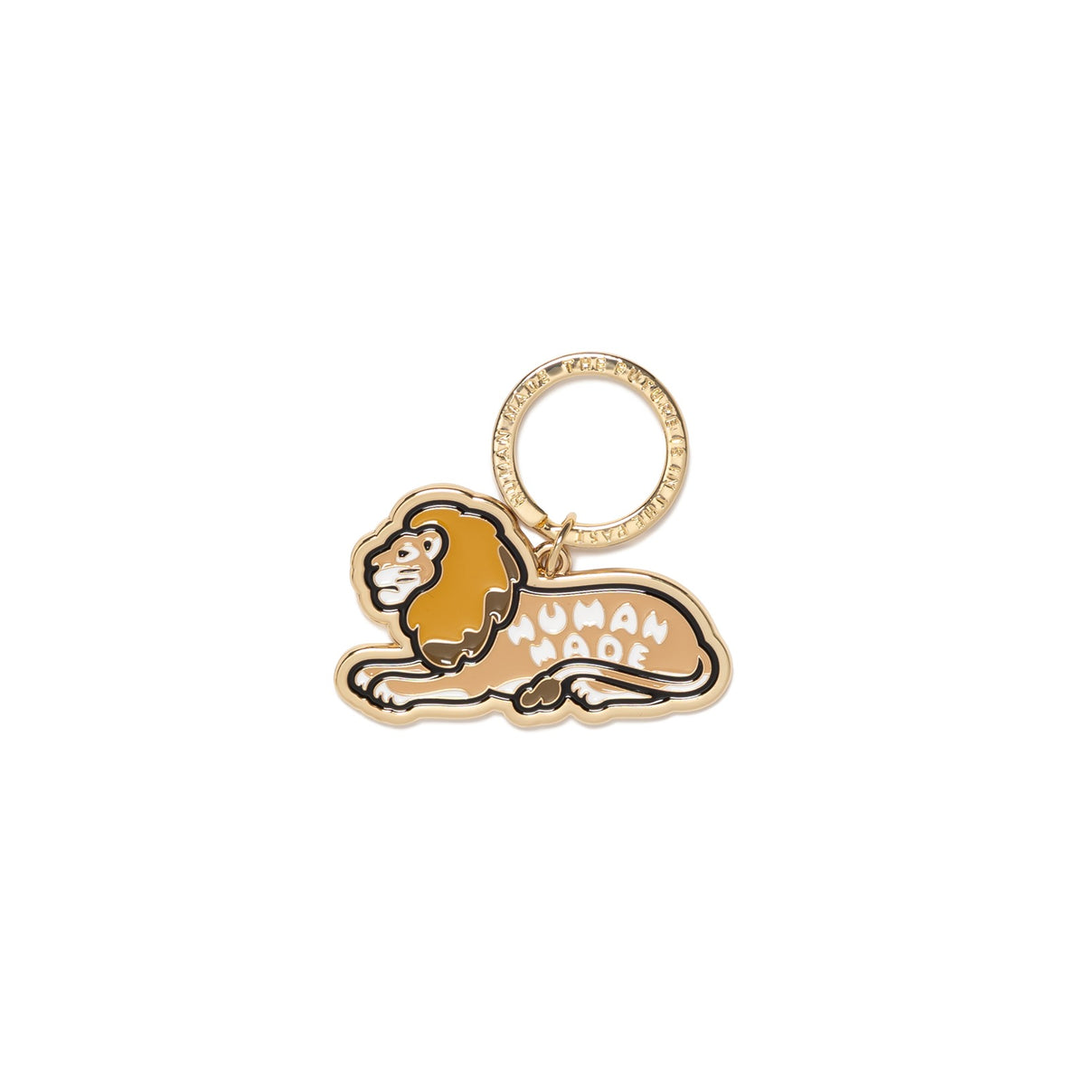 HUMAN MADE TOKYO Flagship Store Collection lion keychain with logo, golden and brown design.