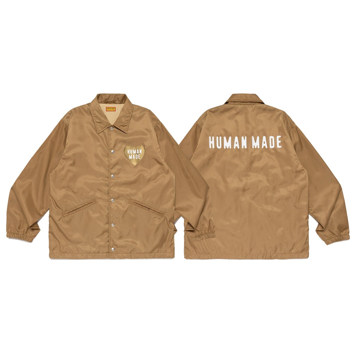 HUMAN MADE TOKYO Flagship Store Collection brown jacket featuring logo details on front and back.