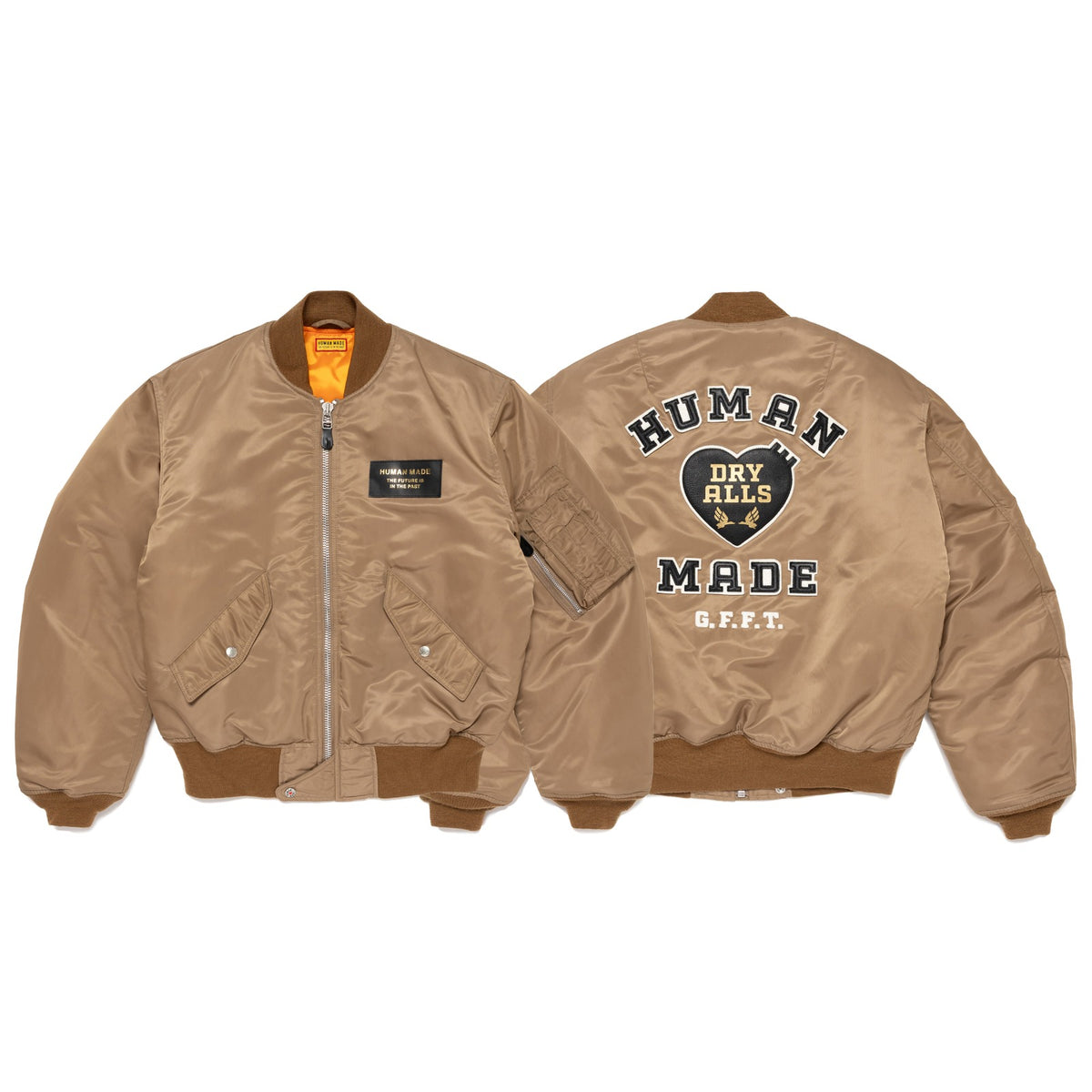 HUMAN MADE TOKYO Flagship Store Collection bomber jacket featuring front zip and back logo.