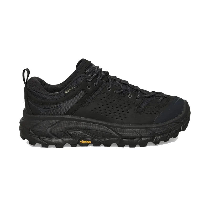 Hoka Tor Ultra Lo Gore-Tex - Black side view showcasing lightweight design and durable materials.