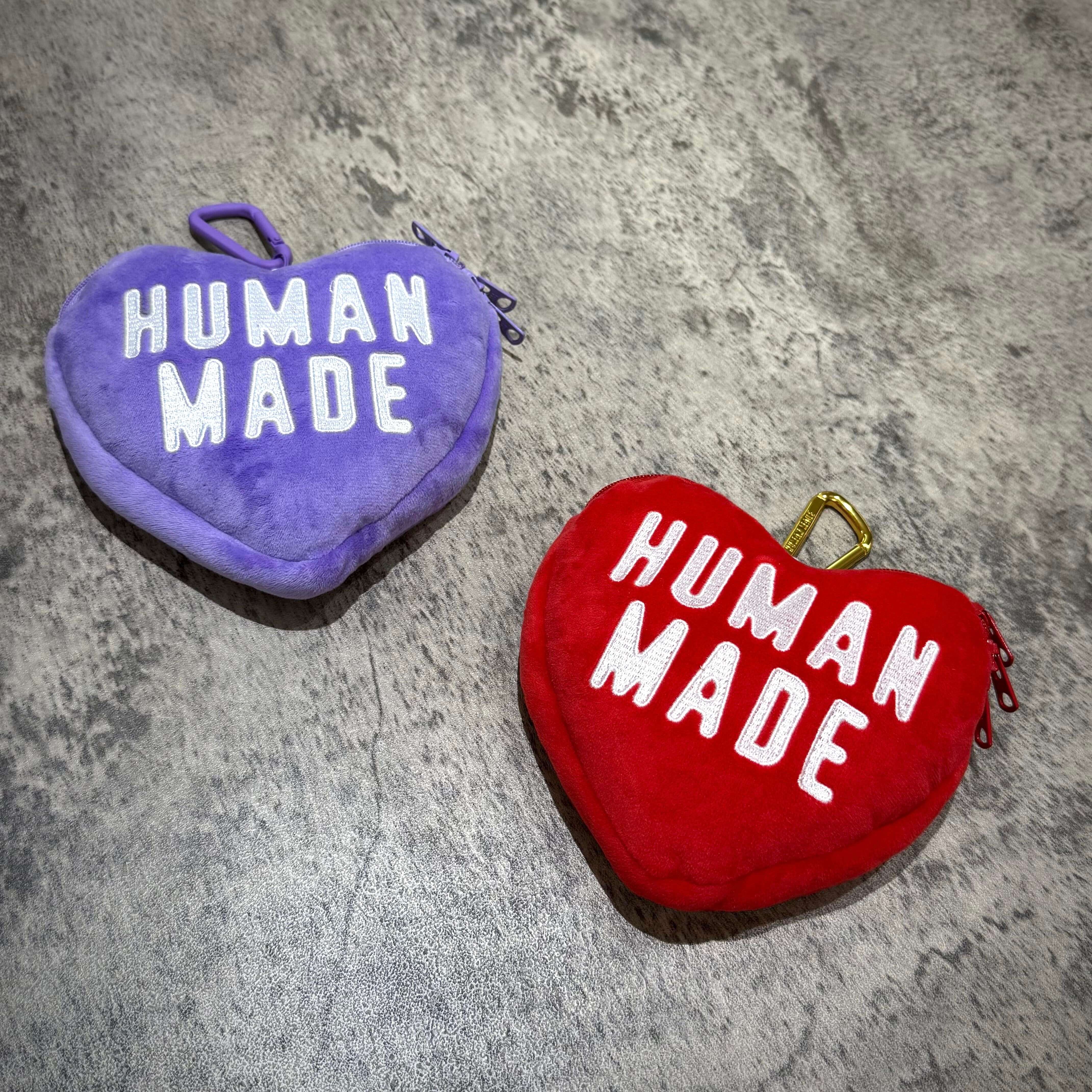 Human Made Heart Pass Case in red and purple color with bold text, exclusive design.