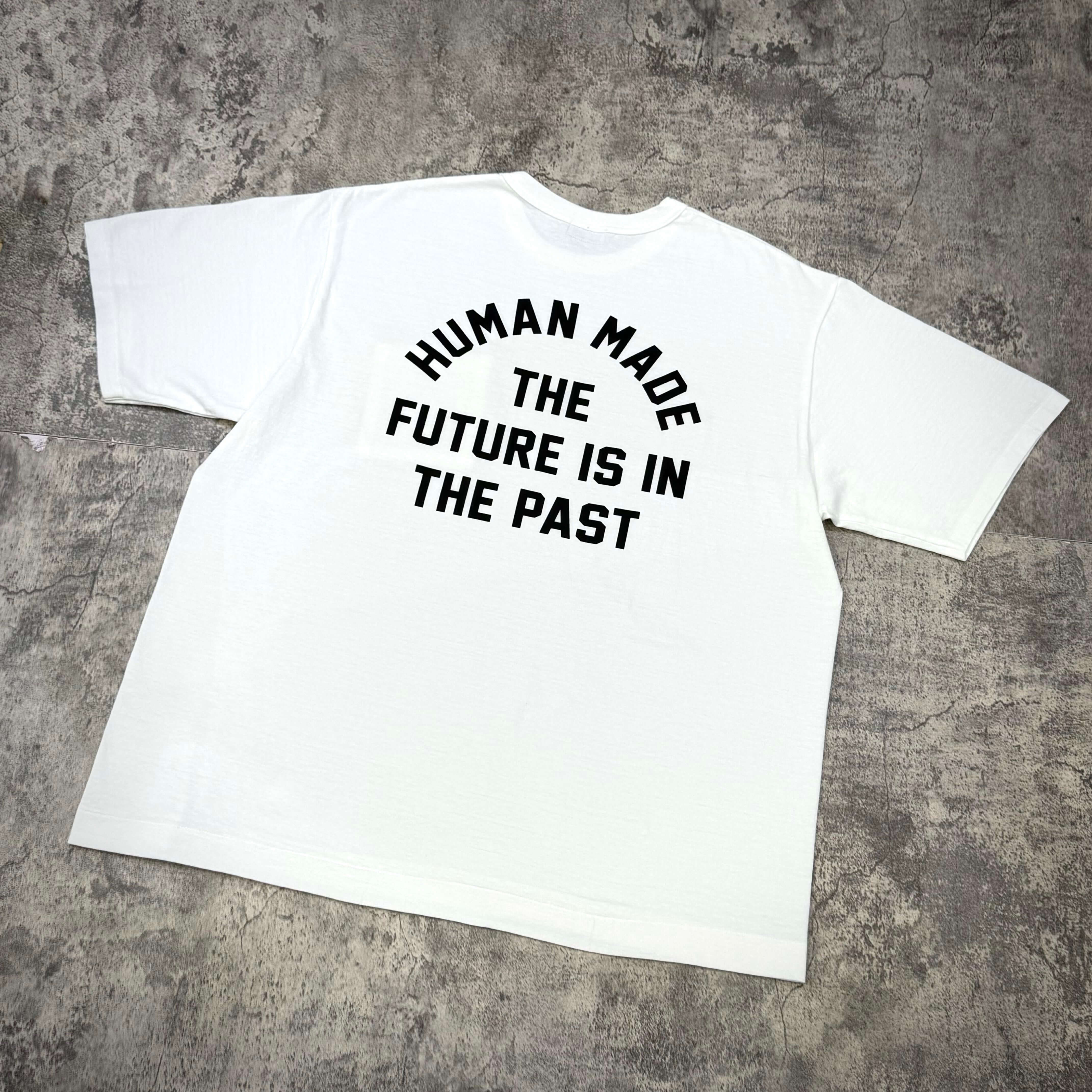 Human Made Jamsil Exclusive Heart Pocket Tee featuring a bold back print that reads 'HUMAN MADE THE FUTURE IS IN THE PAST'.