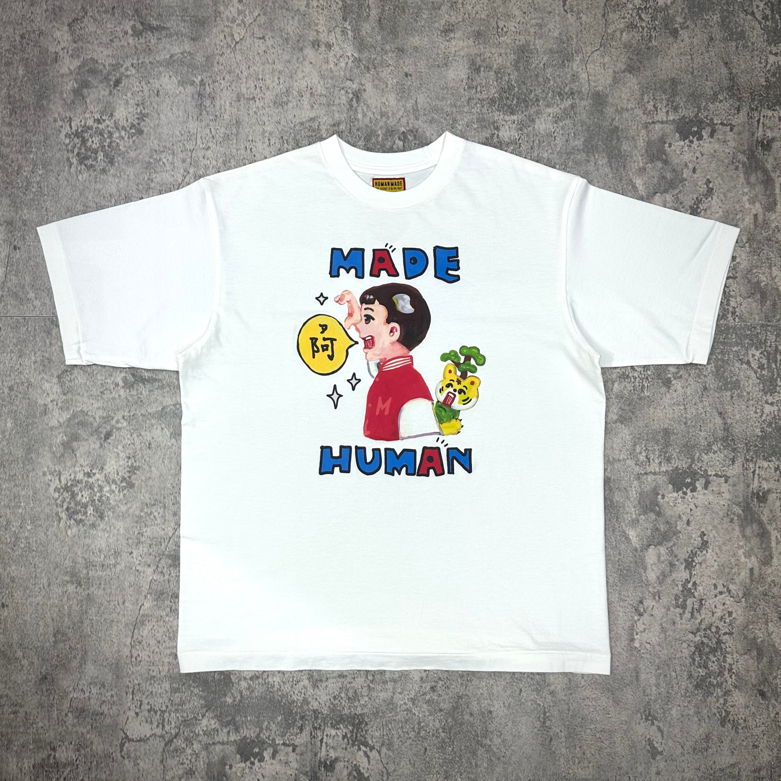 Human Made Keiko Sootome "A-UN" Tee in white featuring colorful graphic design on front.