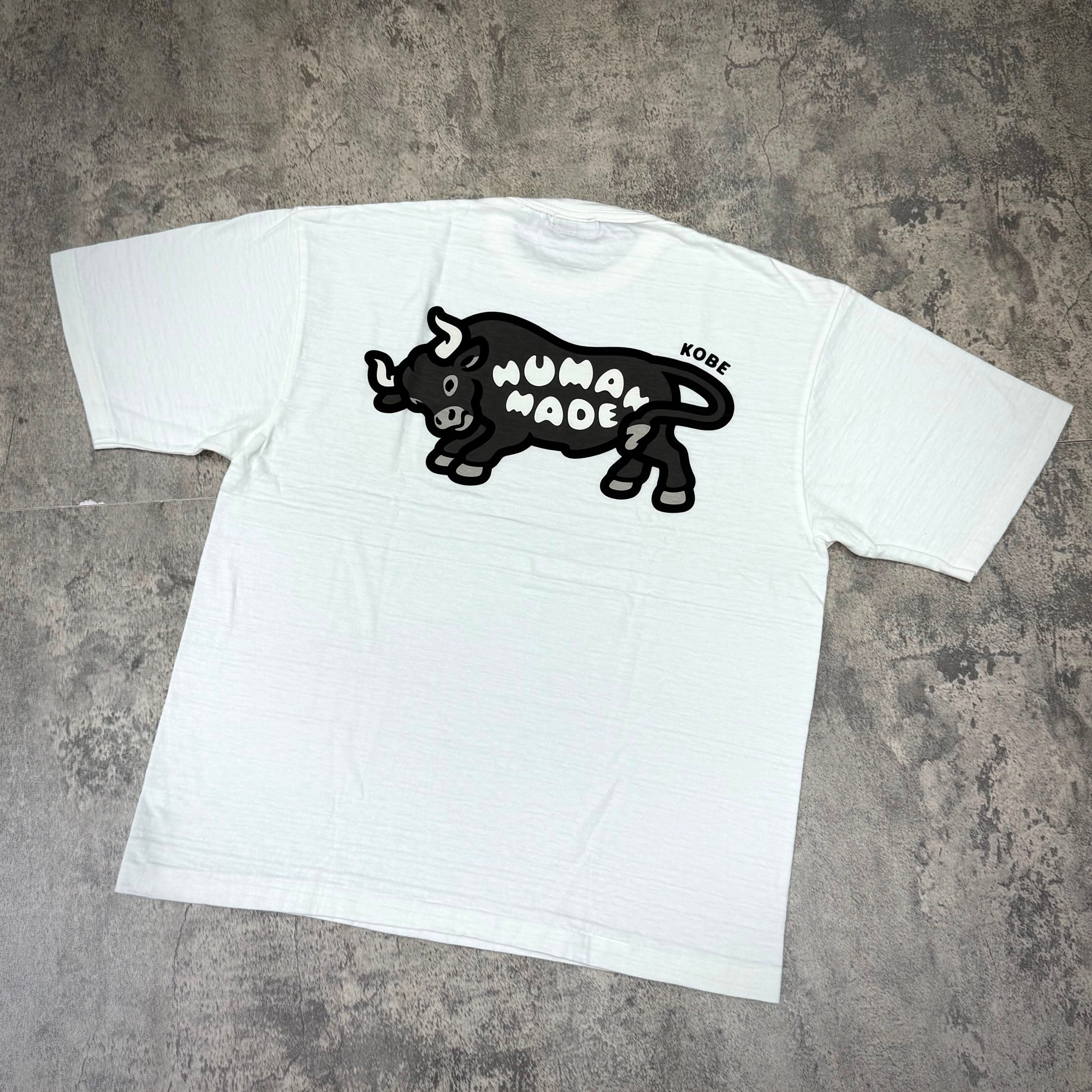 Human Made Kobe Exclusive Bull Back Logo Tee featuring a unique bull graphic on the back.