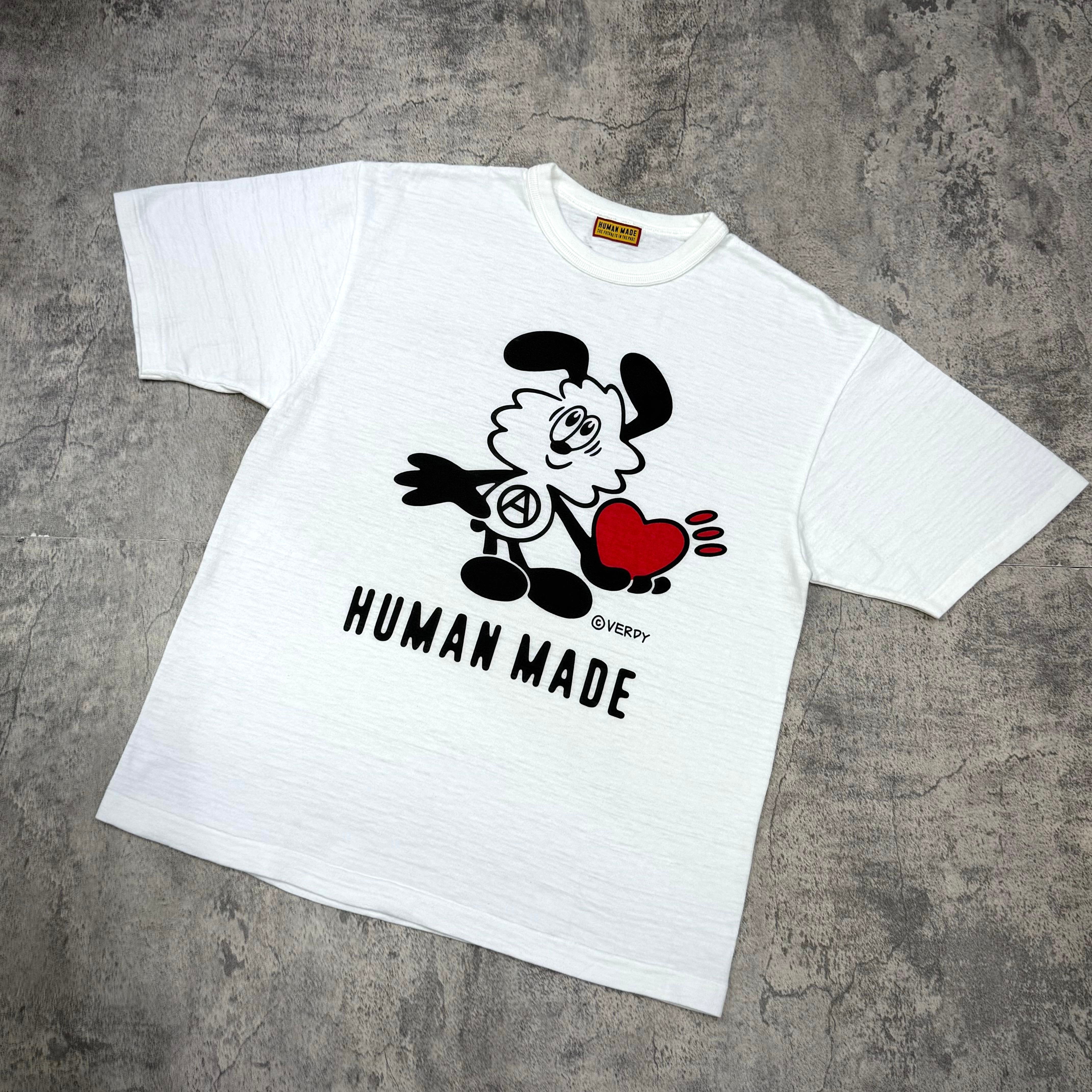 Human Made x VERDY Jamsil Exclusive Vick Tee featuring a cartoon character with a heart design.