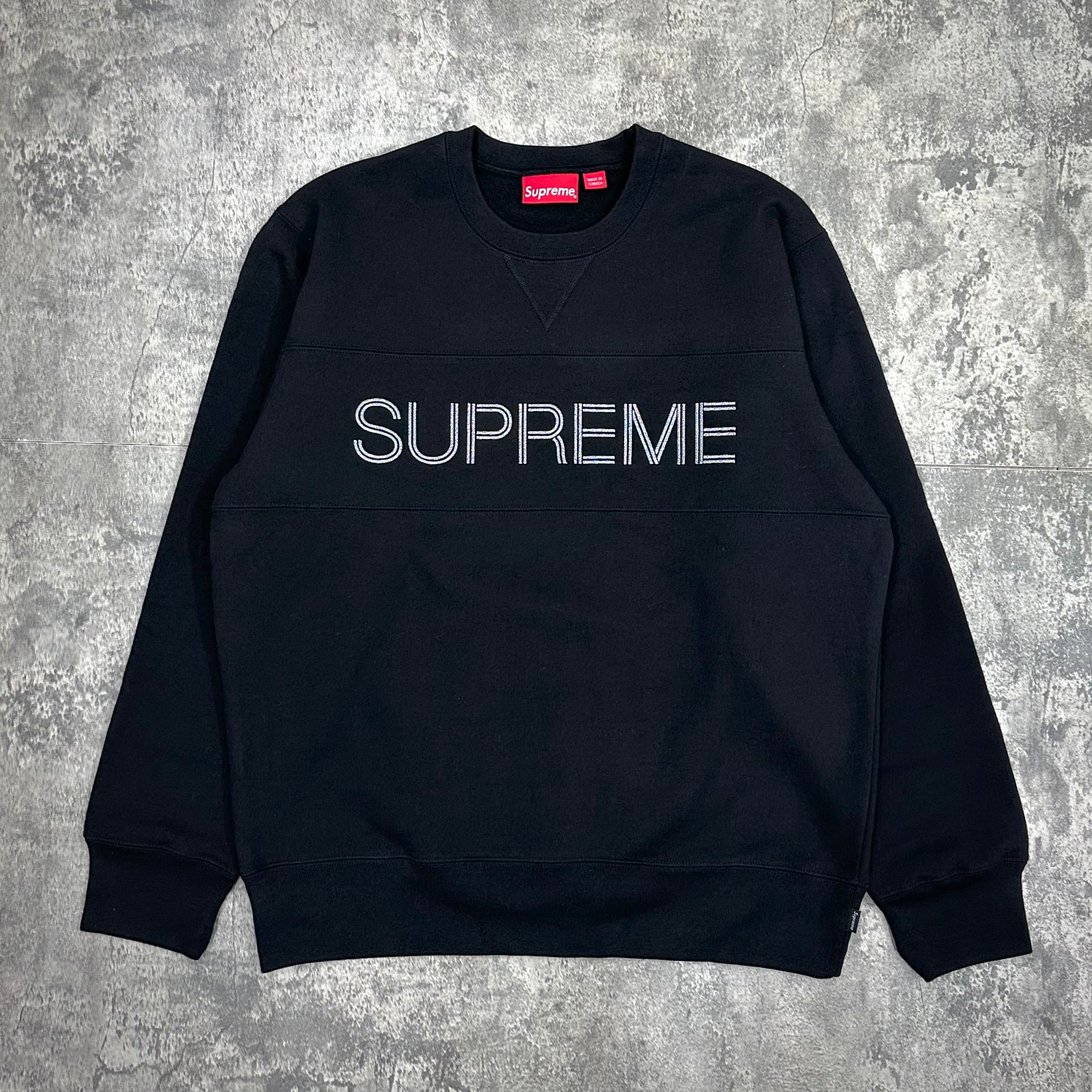 Supreme Zig Zag Stitch Panel Crewneck - Black