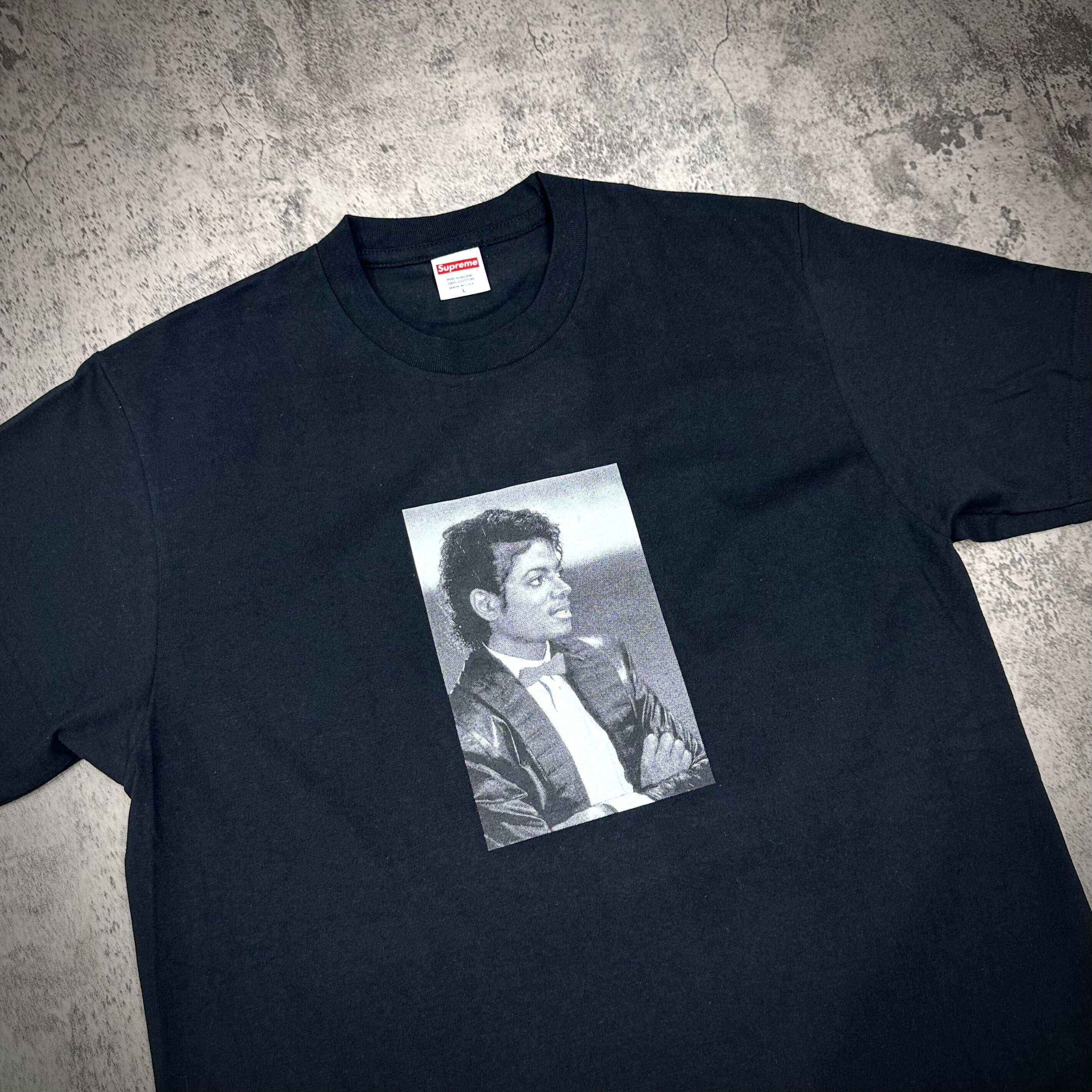 Supreme Michael Jackson Tee - Black featuring a graphic of Michael Jackson in a classic pose.