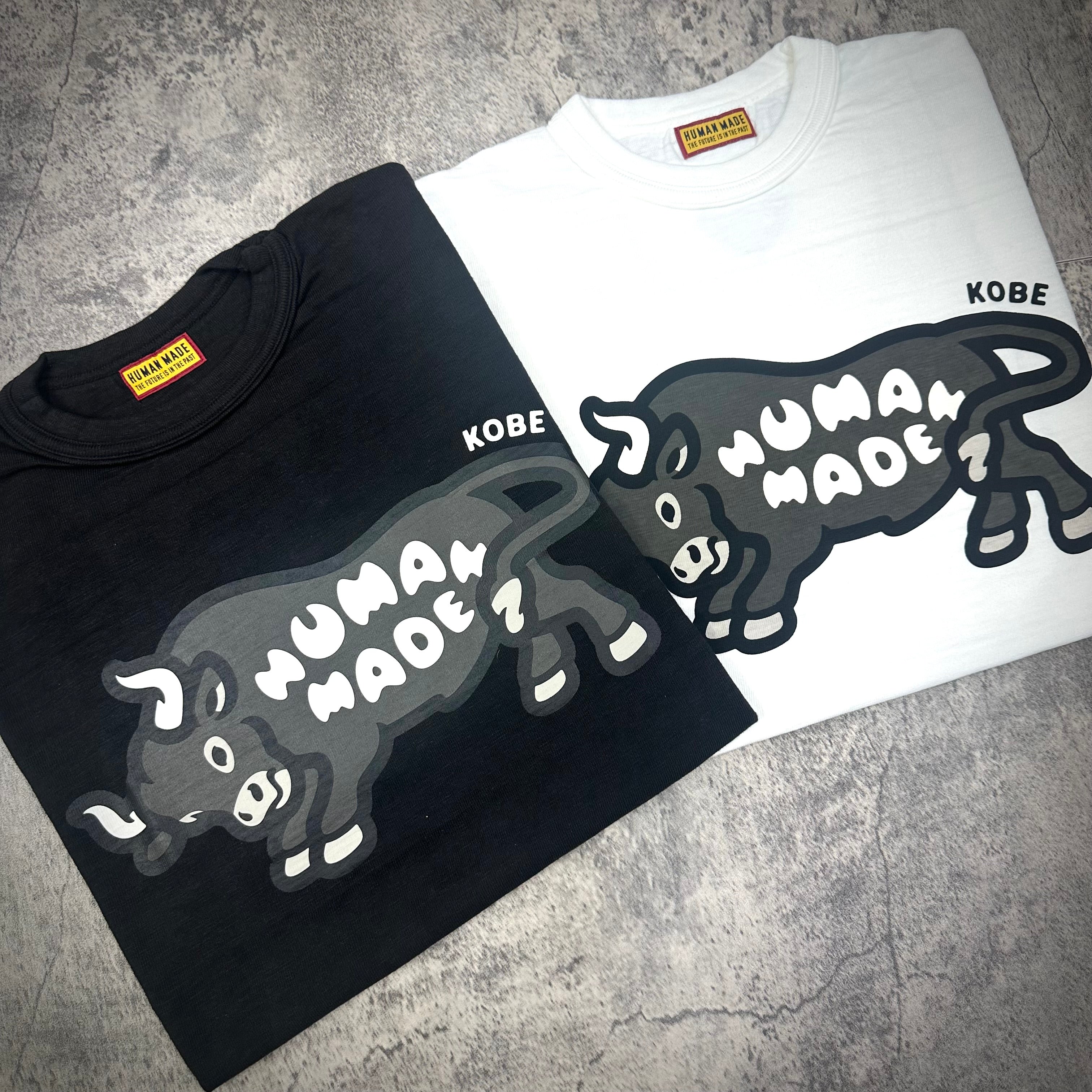 Human Made Kobe Exclusive Bull Graphic Tee in black and white featuring a bull design.