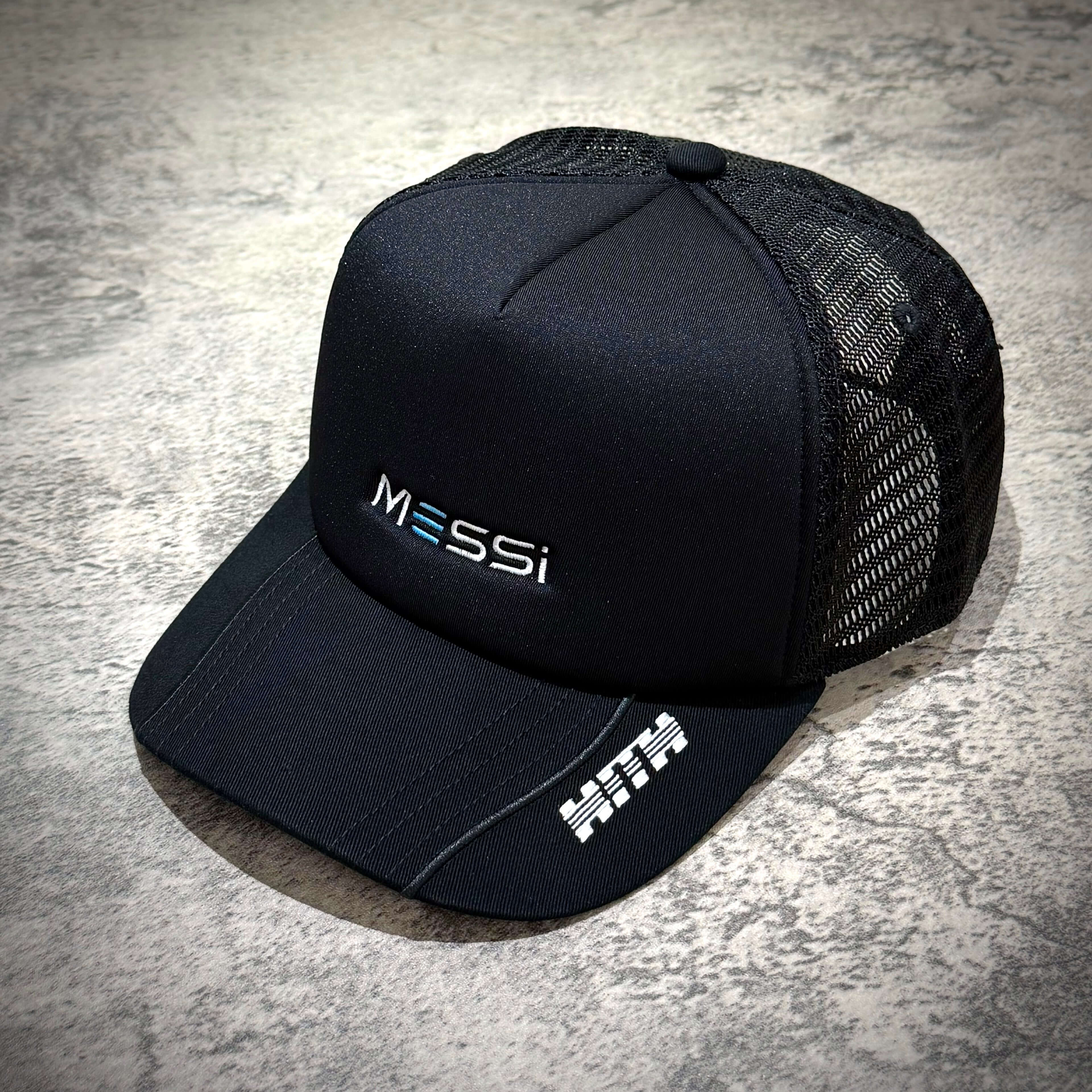 KITH x MESSI for adidas Football Trcuker Hat / 6 Panel Cap, black design with mesh panel.