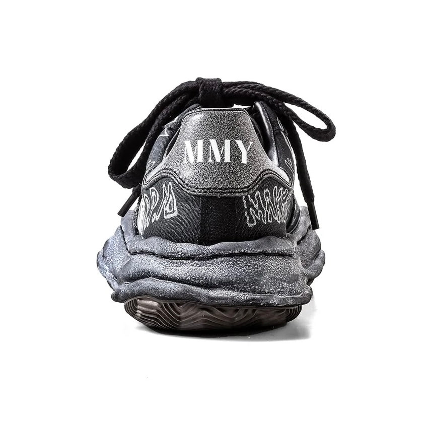 MMY BLAKEY Graffiti Printed Canvas Low sneaker with unique design and laces viewed from the back.