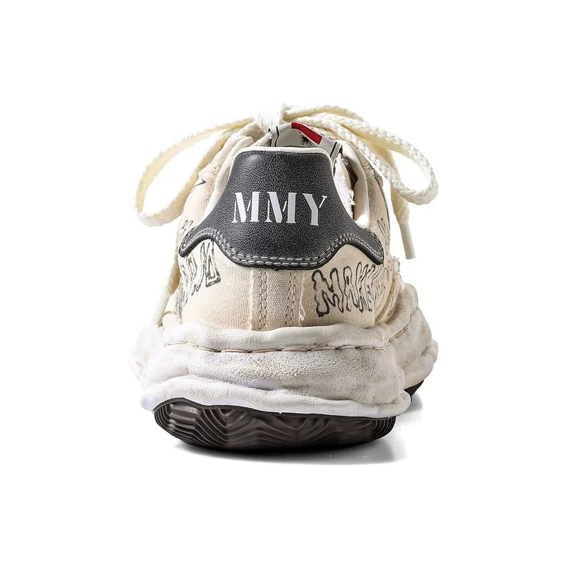 Rear view of MMY BLAKEY Graffiti Printed Canvas Low sneakers showcasing design details and laces.