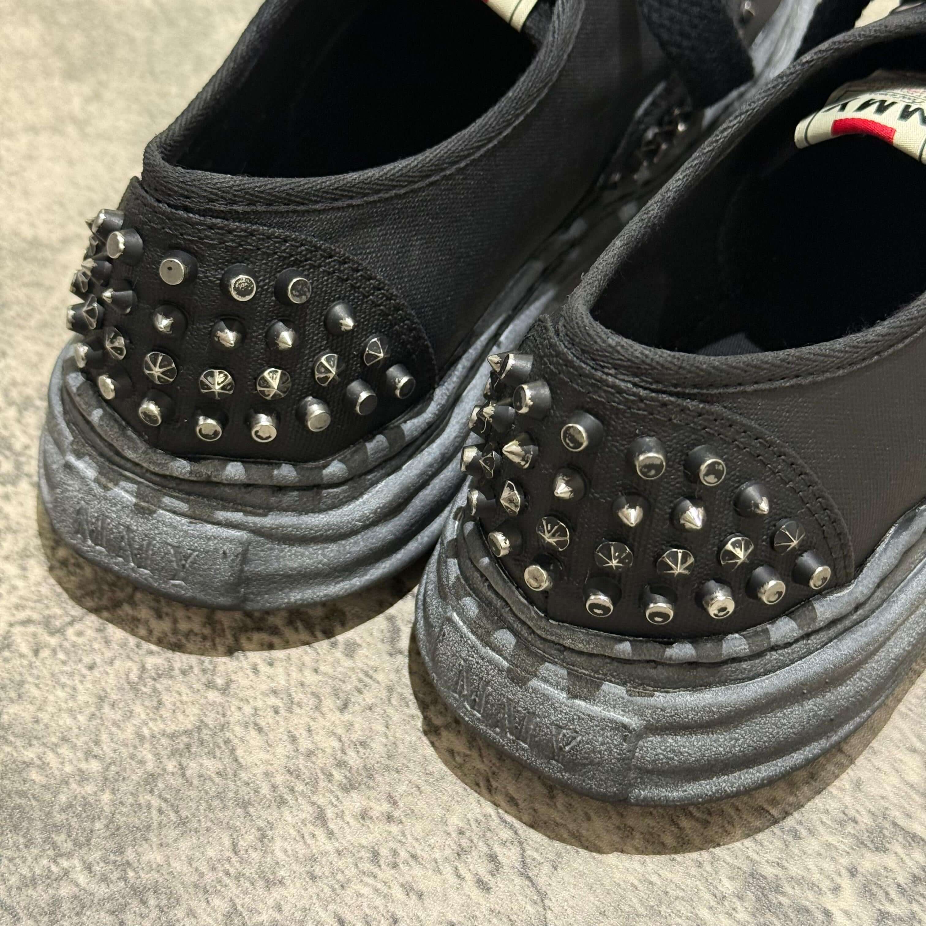 MMY Baker Studded Canvas Low - All Black with silver studs on black canvas sneaker