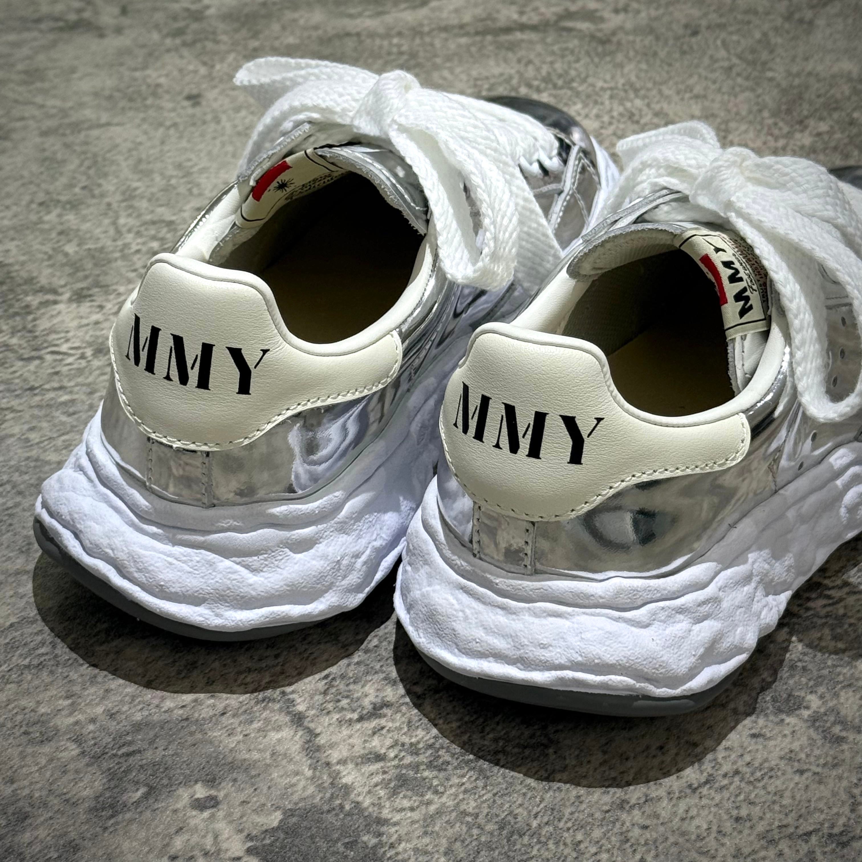 MMY CHARLES OG Sole Leather - Silver back view showcasing shiny silver material and white laces.