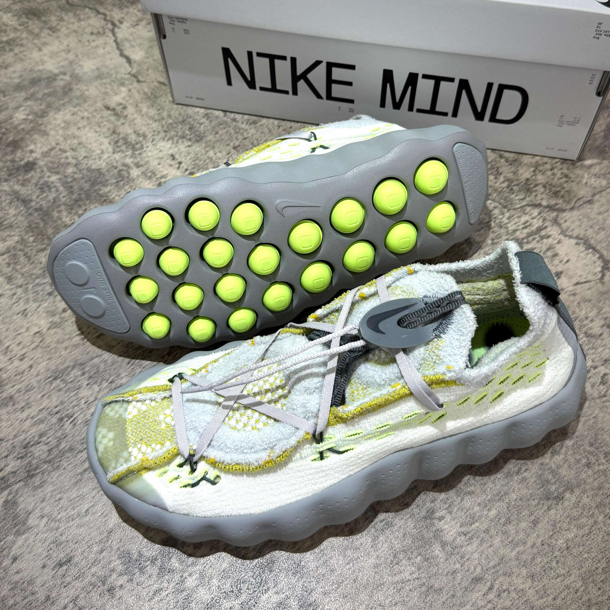 Nike Mind 002 Flyknit - Wolf Grey IR2176-100 shoe showcasing unique sole and design details.