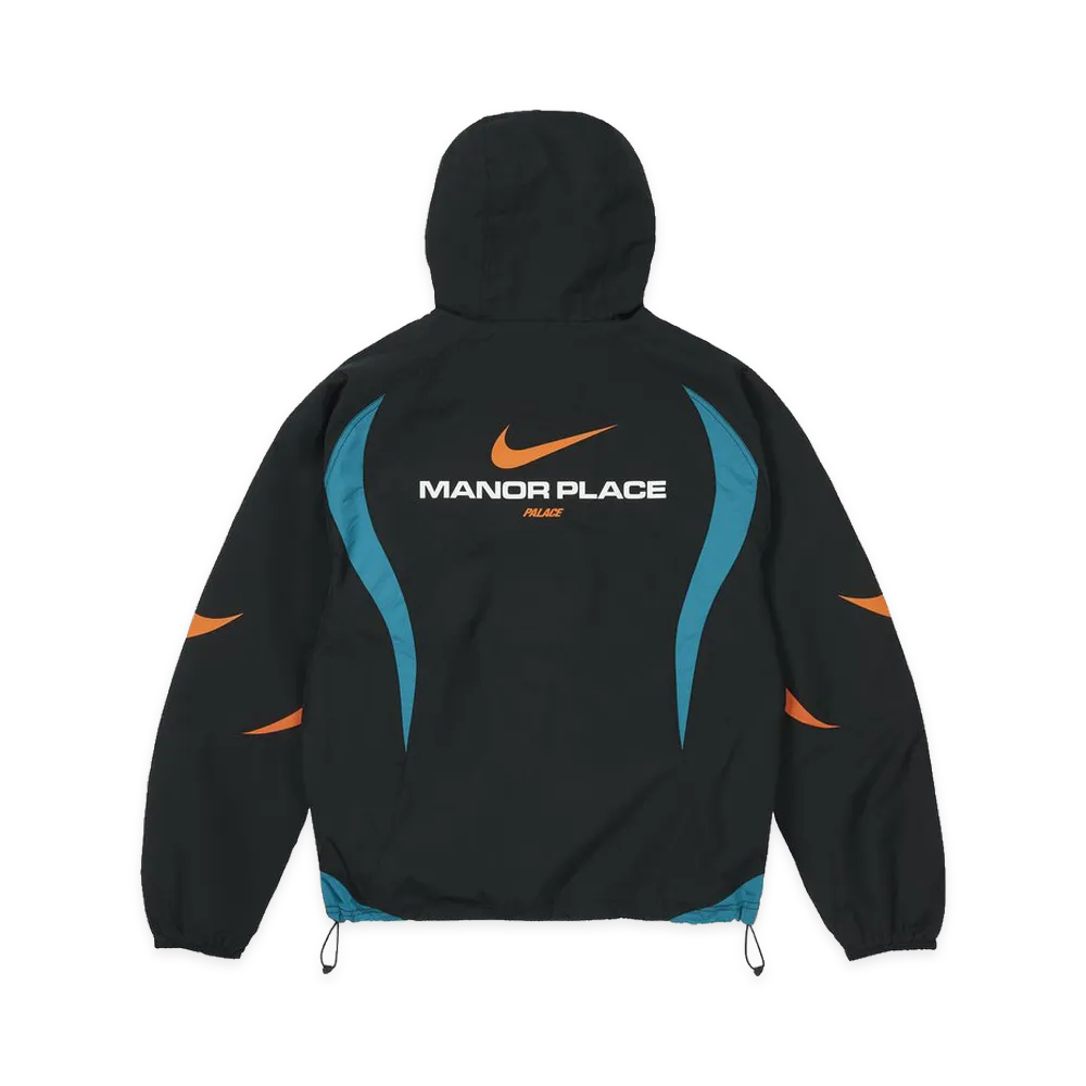 Palace x Nike Manor Place Jacket back view featuring bold colors and logo design.