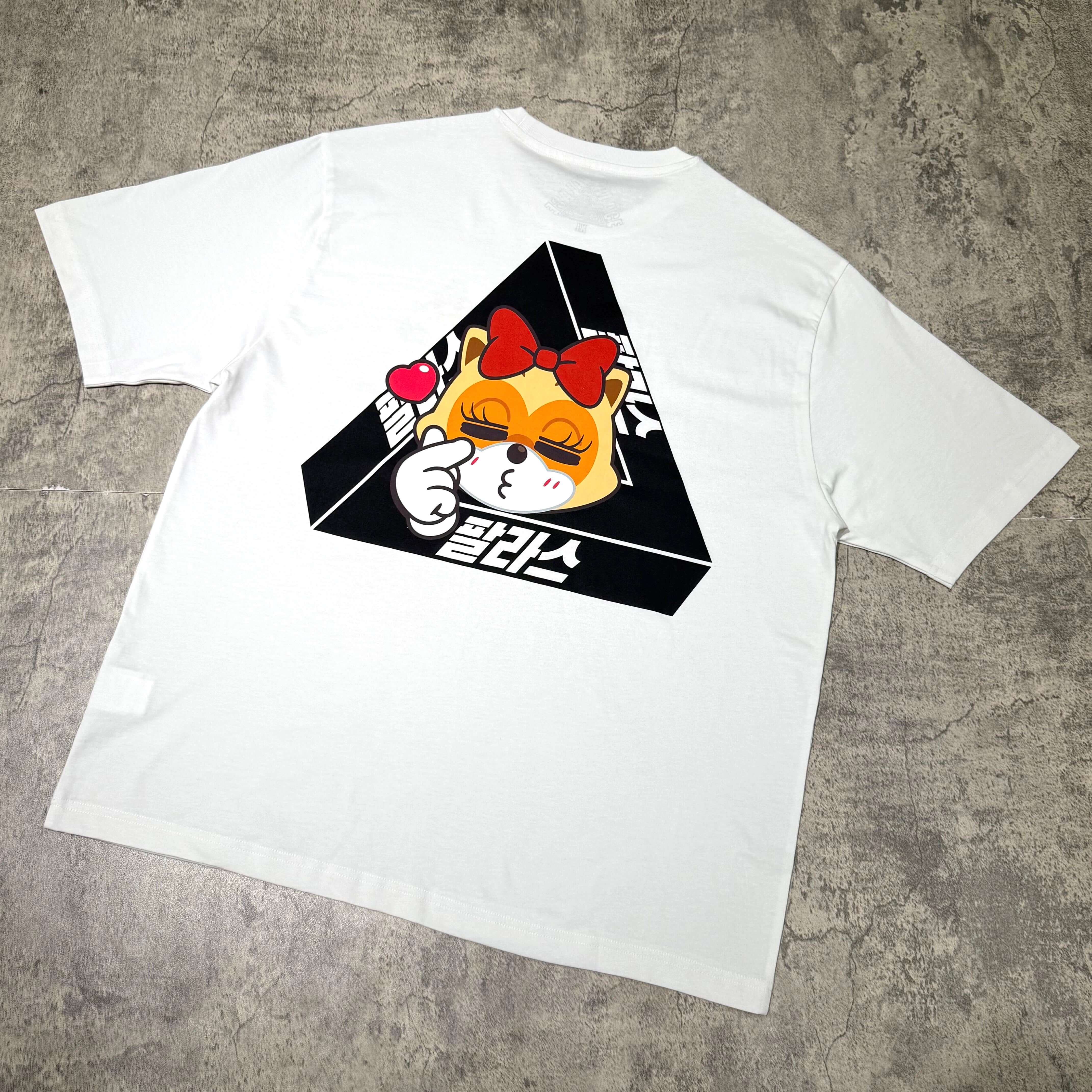 Palace Jamsil Exclusive Lotte Tri-ferg Tee featuring a colorful character design on the back in a triangular layout.