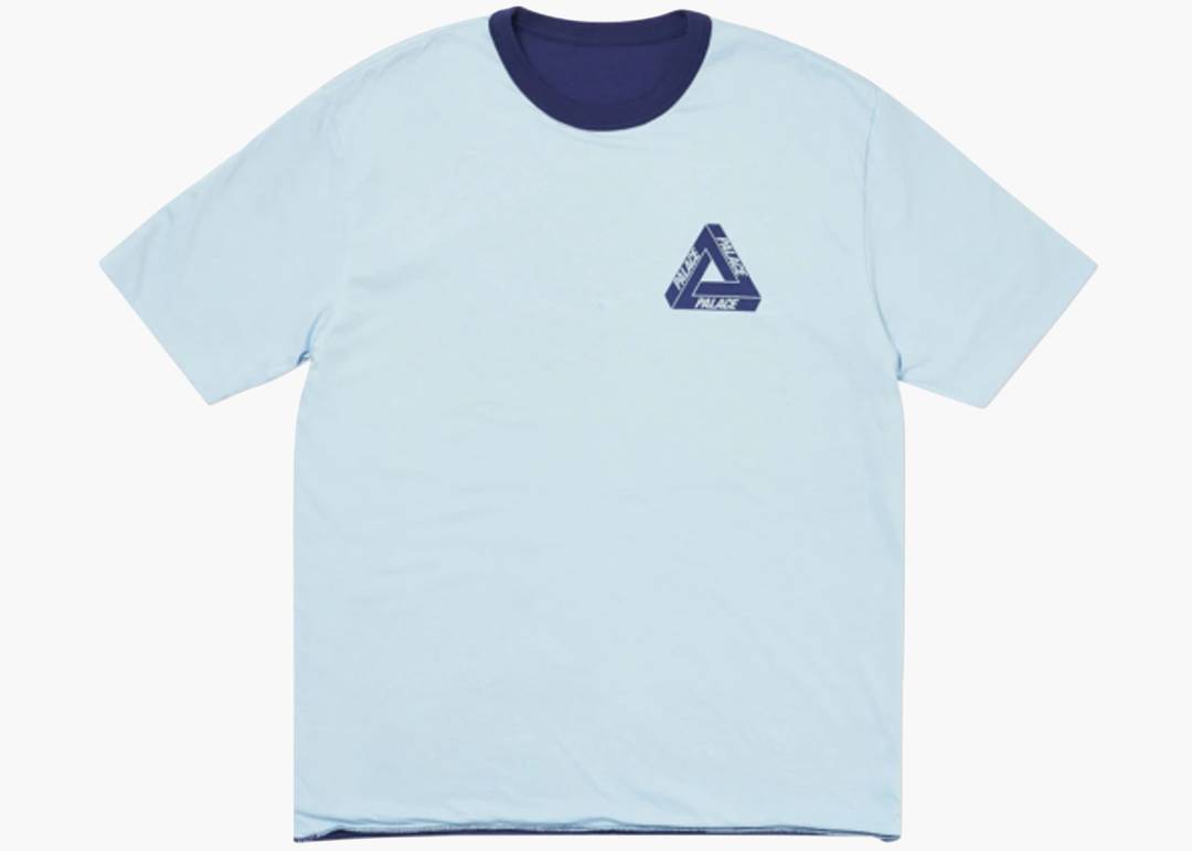 Palace Reverso Tee - Navy sky, light blue t-shirt with navy collar and logo.