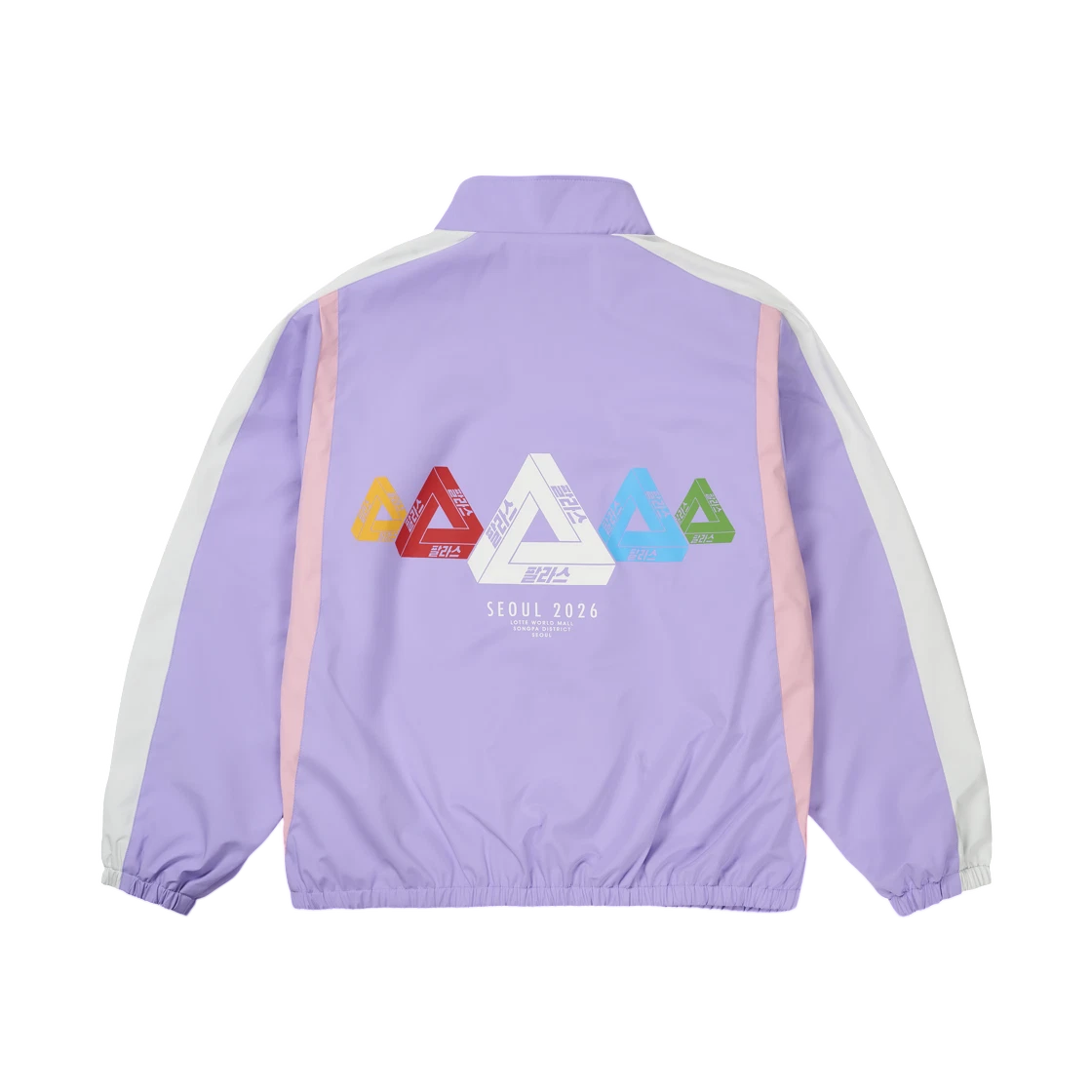 Back view of the Palace Seoul 3 Jacket showing purple color and graphic design with logos and text.