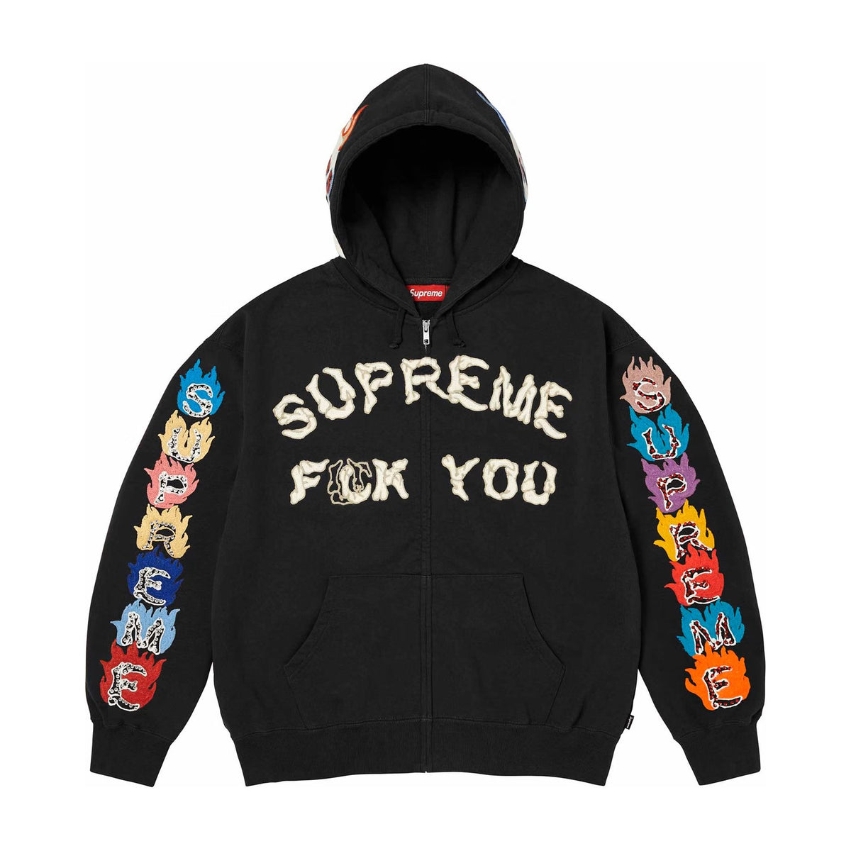 Supreme Fuck You Zip Up Hooded Sweatshirt - Black featuring vibrant lettering and stylish design.