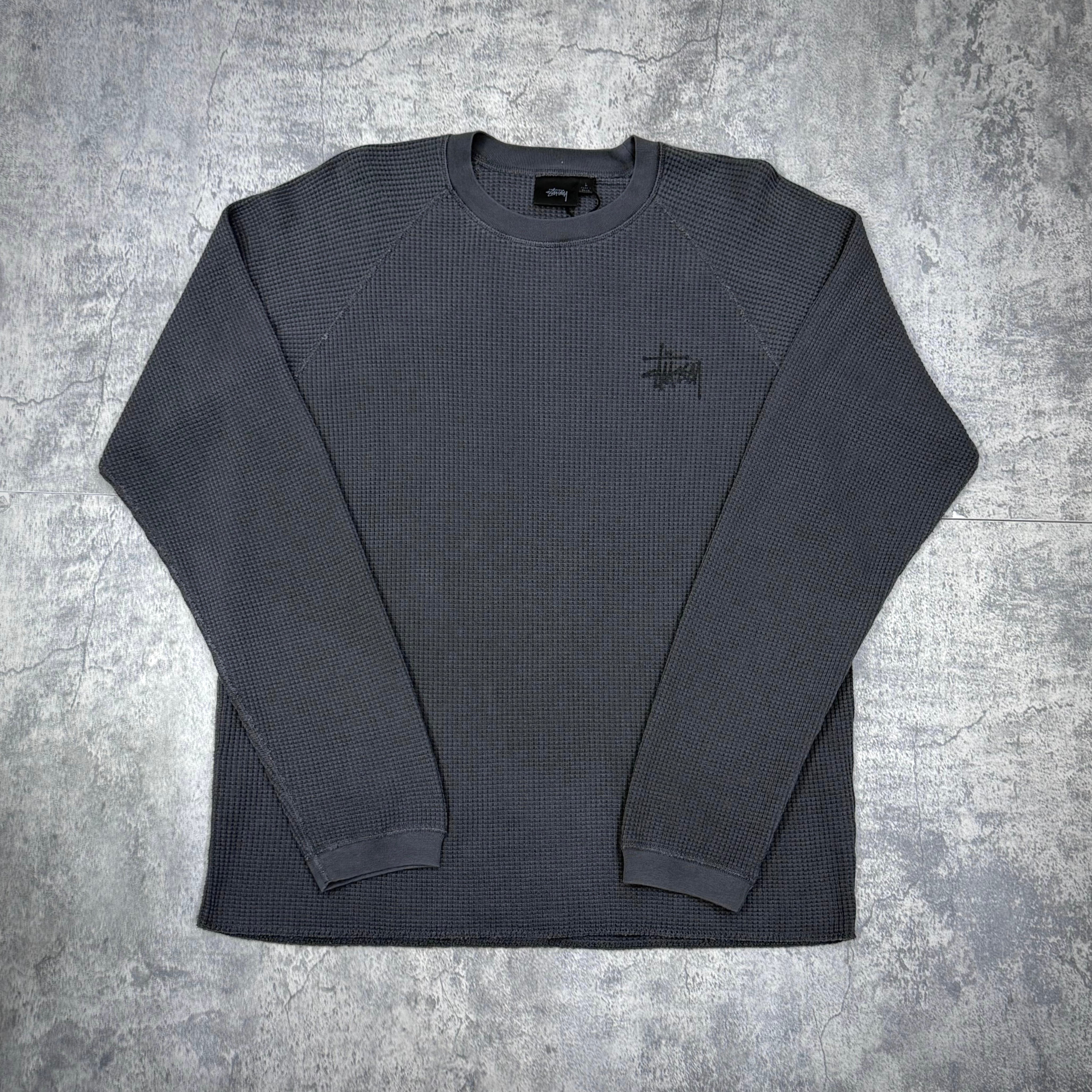 Stussy Basic Raglan Thermal L/S Crew washed black front