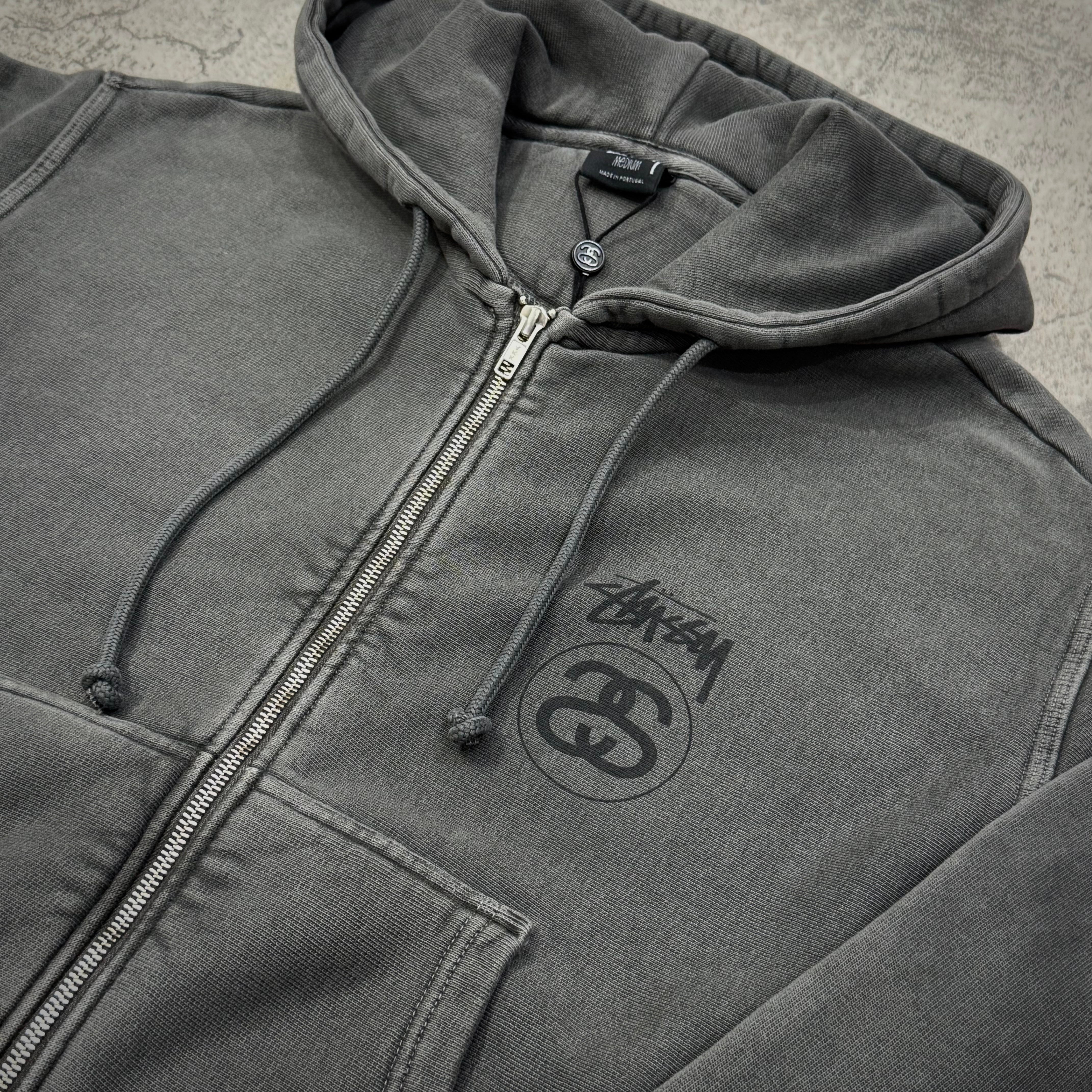 Stussy Stock Link Zip Hoodie - Pigment Dyed Black front